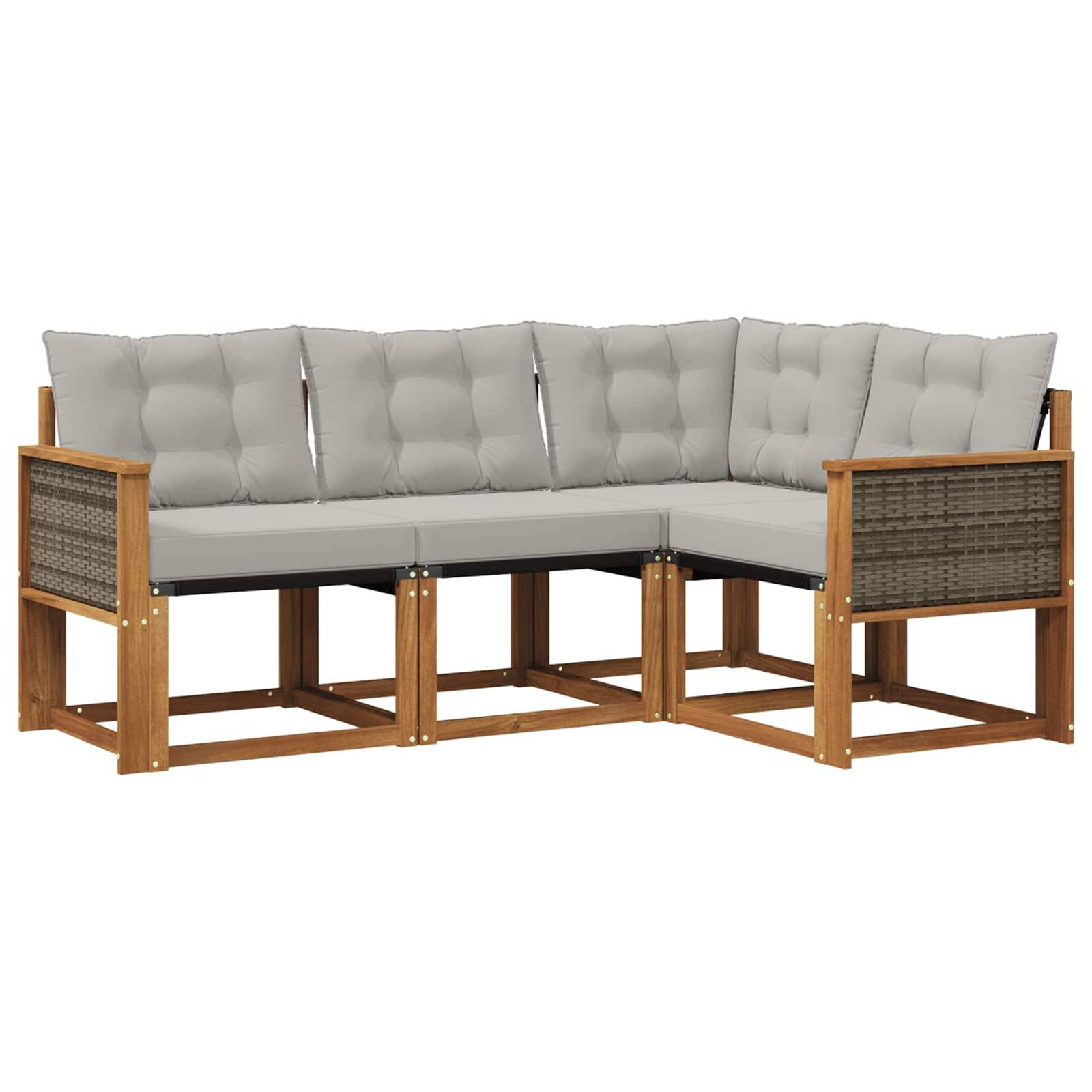 vidaXL Outdoor-Sofagarnitur mit Kissen 4 pcs Natürlich und Hellgrau