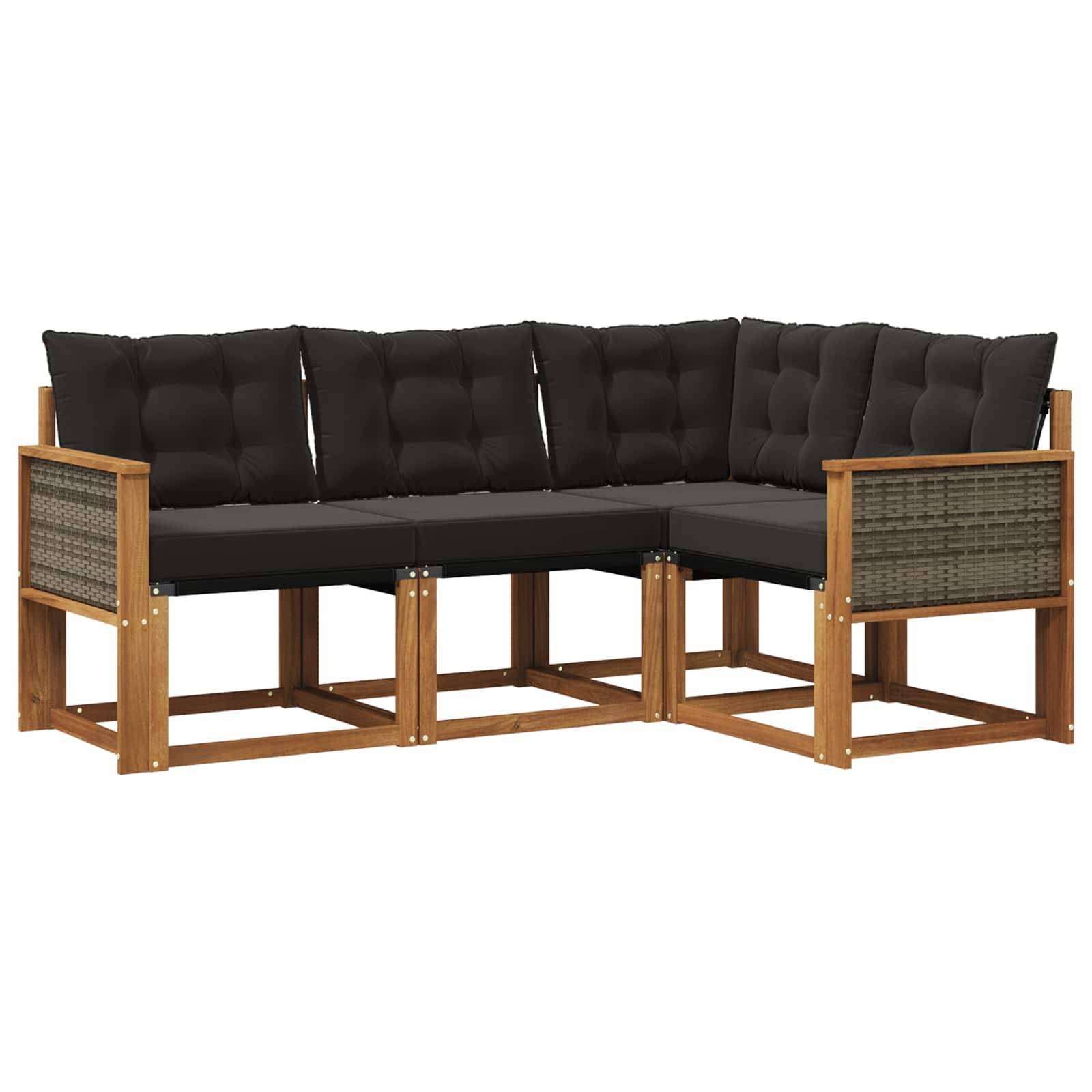 vidaXL Outdoor-Sofagarnitur mit Kissen 4 pcs Natürlich und Schwarz