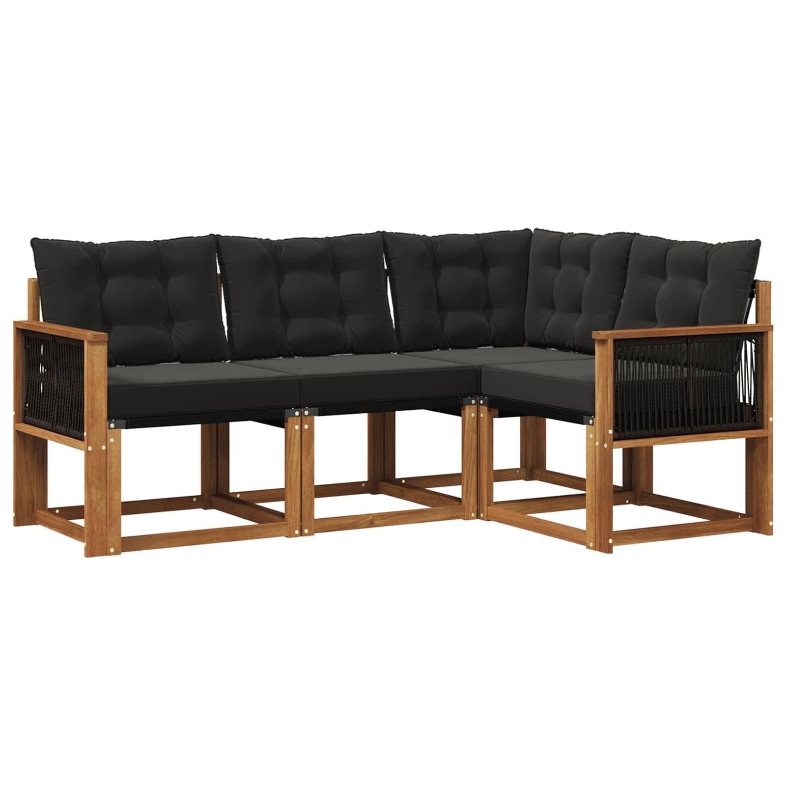 vidaXL Outdoor-Sofagarnitur mit Kissen 4 pcs Natürlich und Schwarz