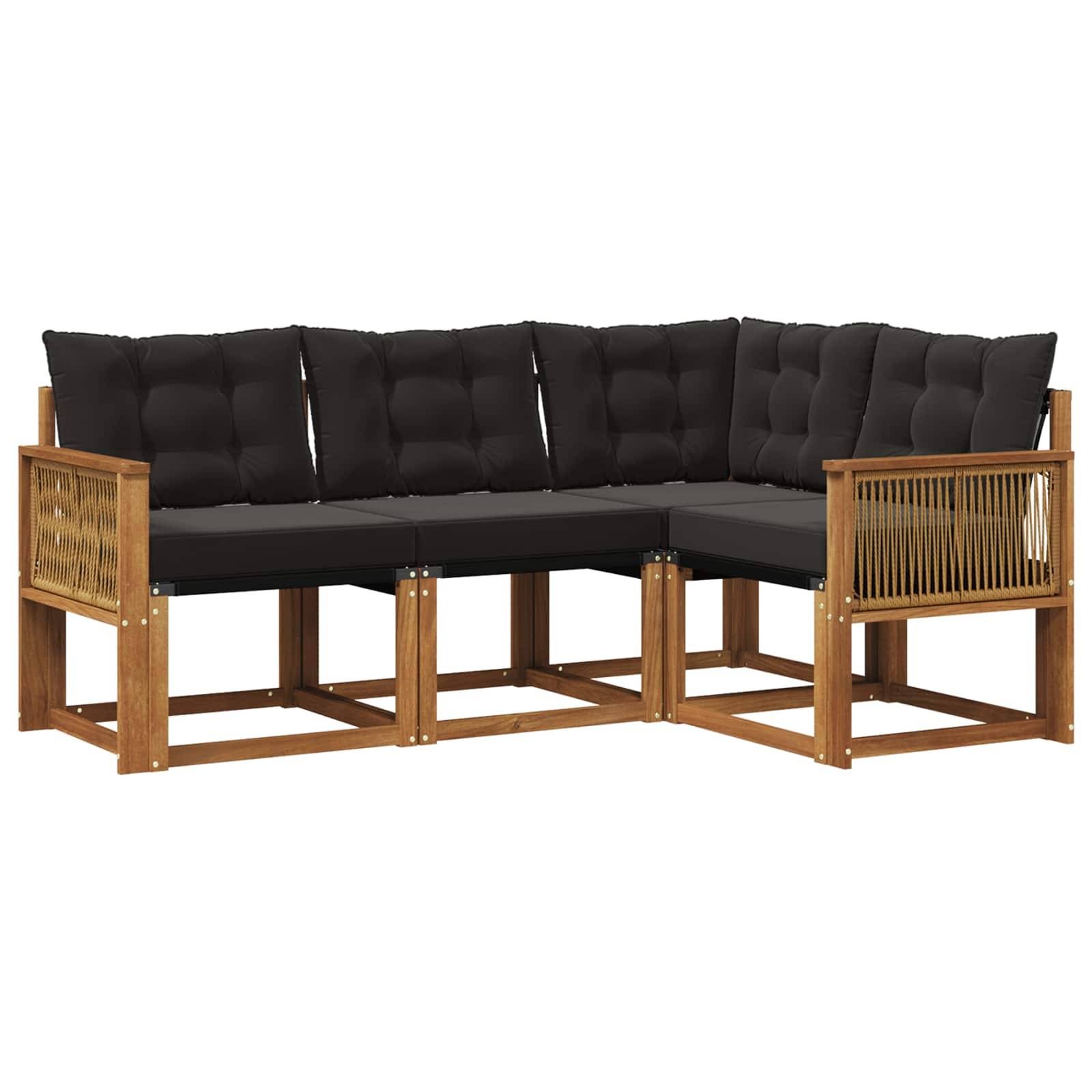 vidaXL Outdoor-Sofagarnitur mit Kissen 4 pcs Natürlich und Schwarz
