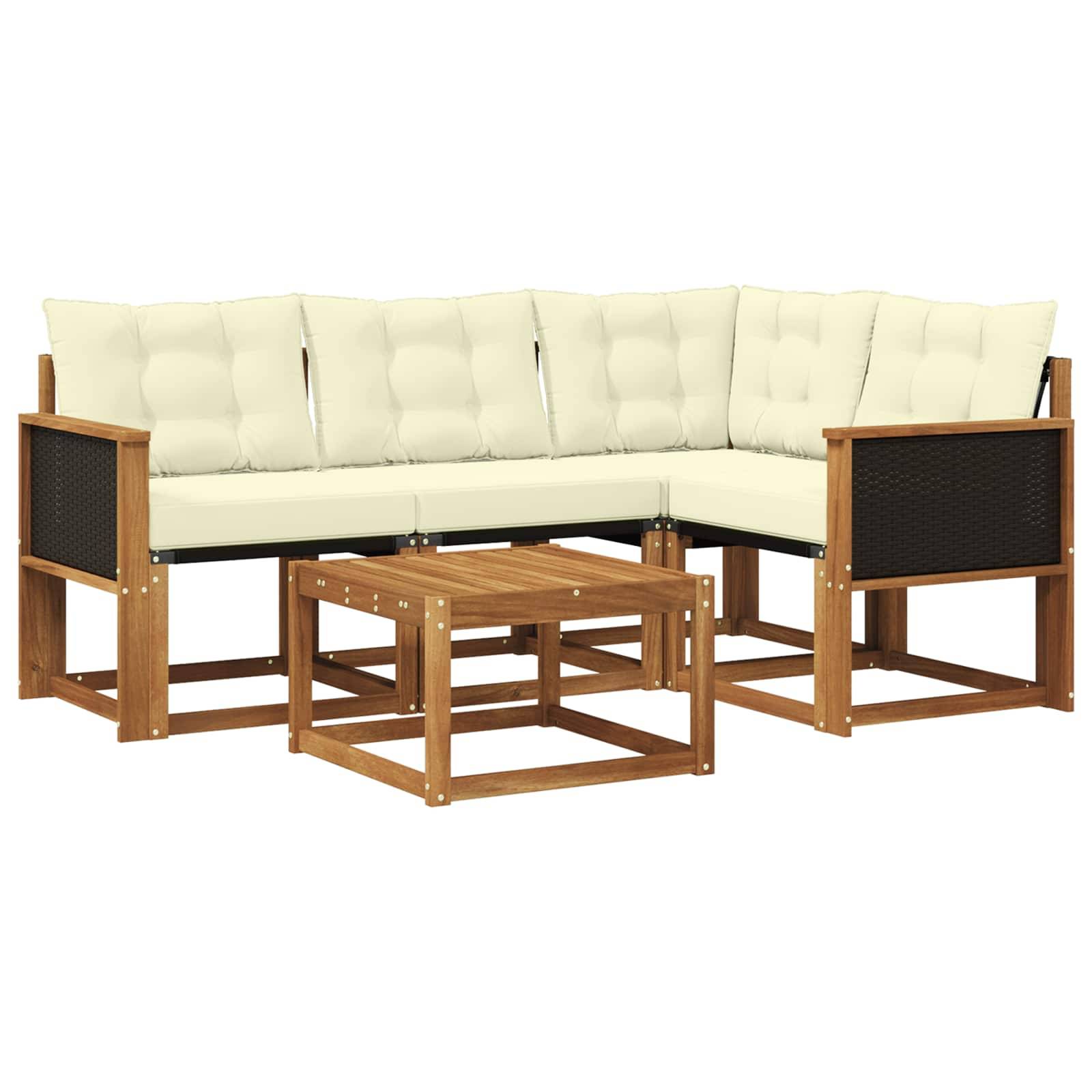 vidaXL Outdoor-Sofagarnitur mit Kissen 5 pcs Natur und Creme