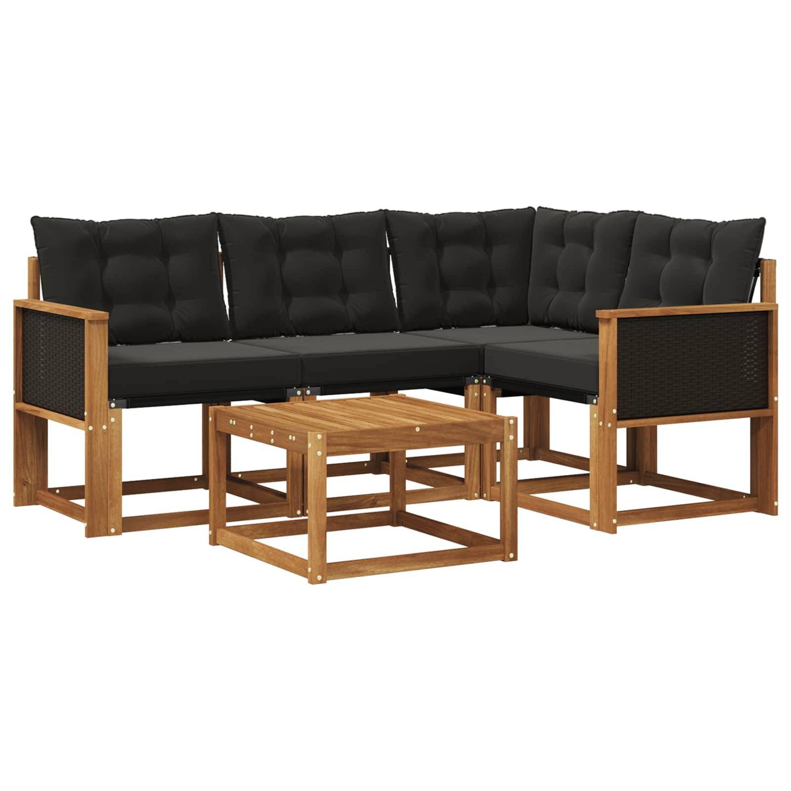 vidaXL Outdoor-Sofagarnitur mit Kissen 5 pcs Natürlich und Schwarz
