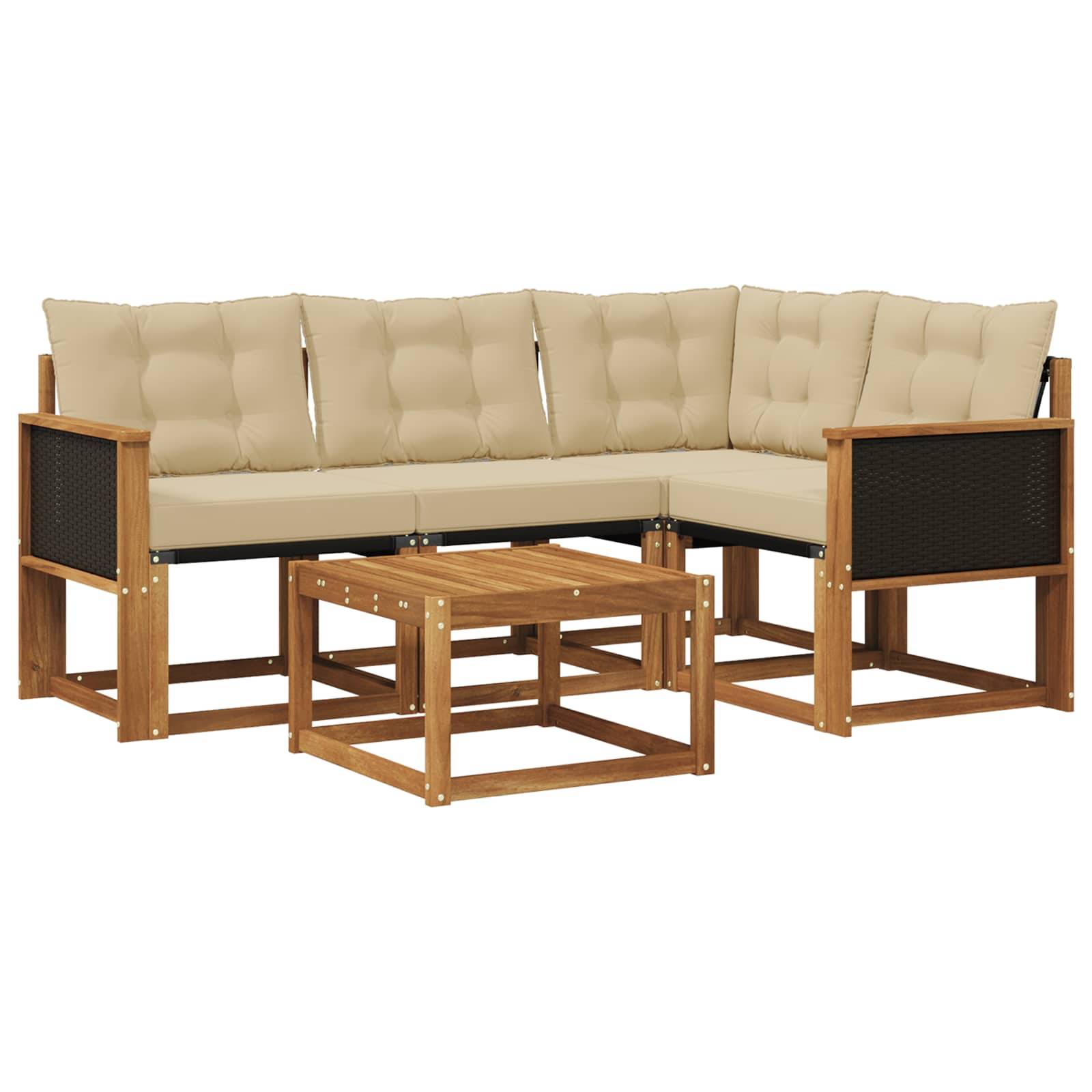 vidaXL Outdoor-Sofagarnitur mit Kissen 5 pcs Natur und Beige