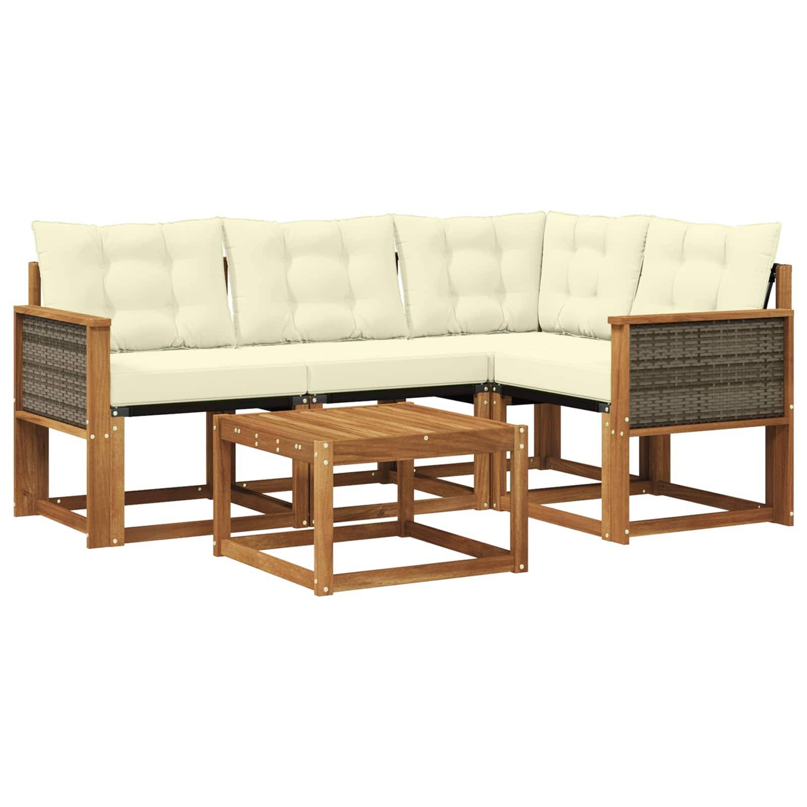 vidaXL Outdoor-Sofagarnitur mit Kissen 5 pcs Natur und Creme