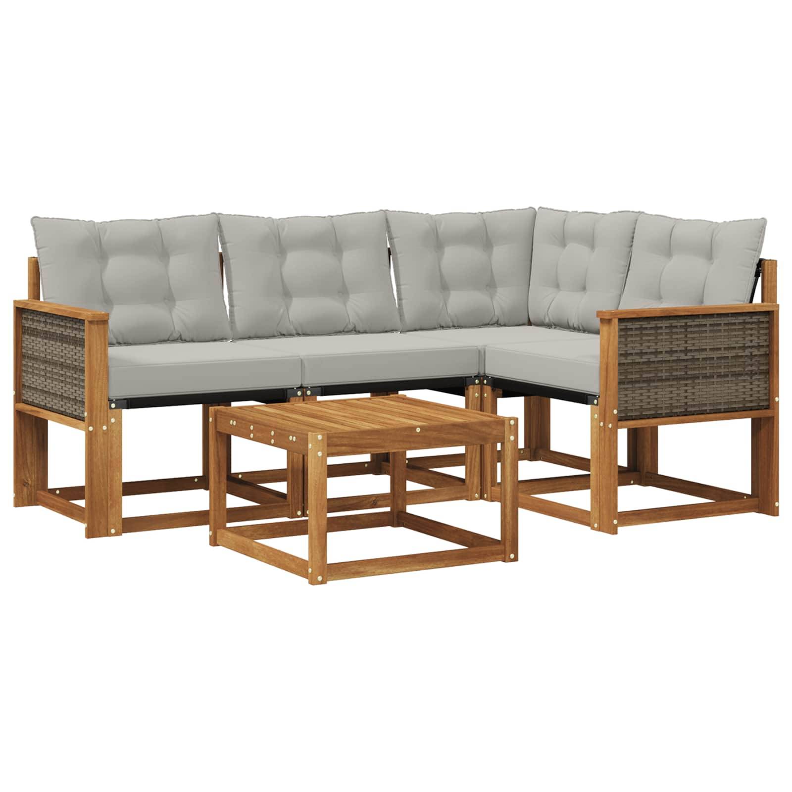 vidaXL Outdoor-Sofagarnitur mit Kissen 5 pcs Natürlich und Hellgrau
