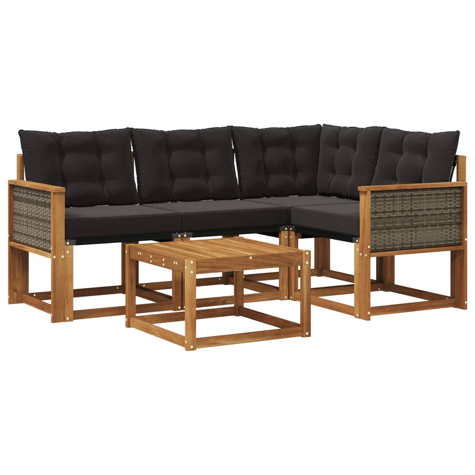 vidaXL Outdoor-Sofagarnitur mit Kissen 5 pcs Natürlich und Schwarz