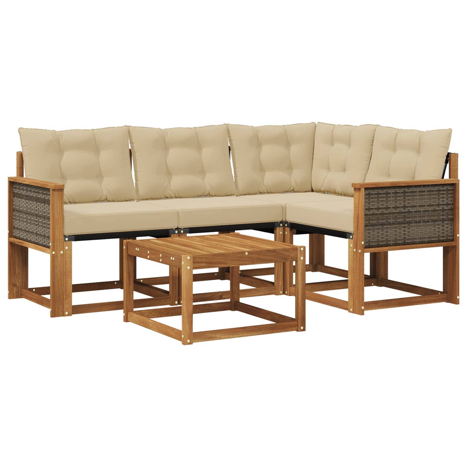 vidaXL Outdoor-Sofagarnitur mit Kissen 5 pcs Natur und Beige