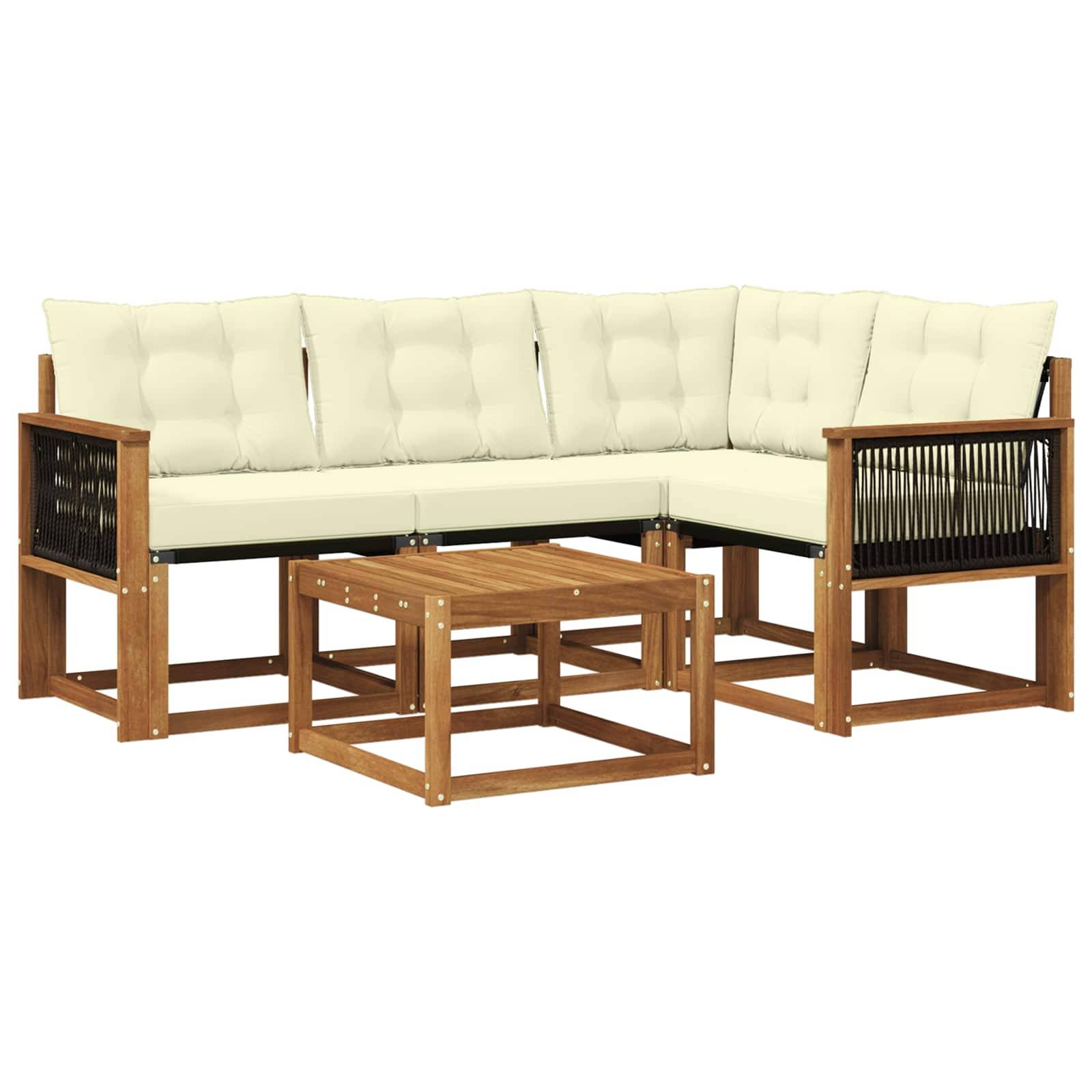vidaXL Outdoor-Sofagarnitur mit Kissen 5 pcs Natur und Creme