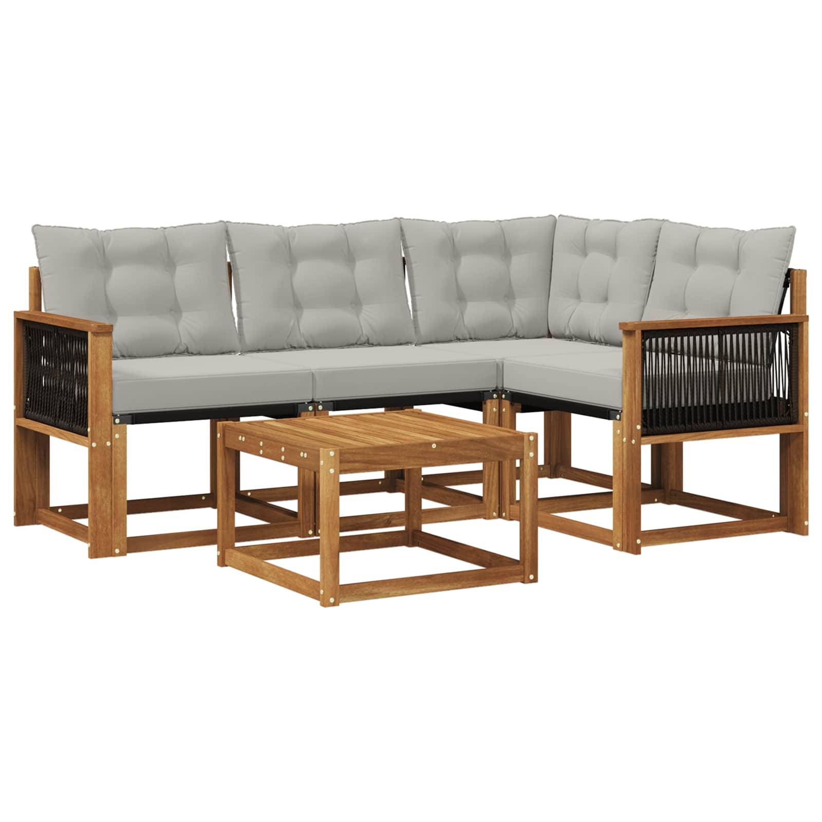 vidaXL Outdoor-Sofagarnitur mit Kissen 5 pcs Natürlich und Hellgrau