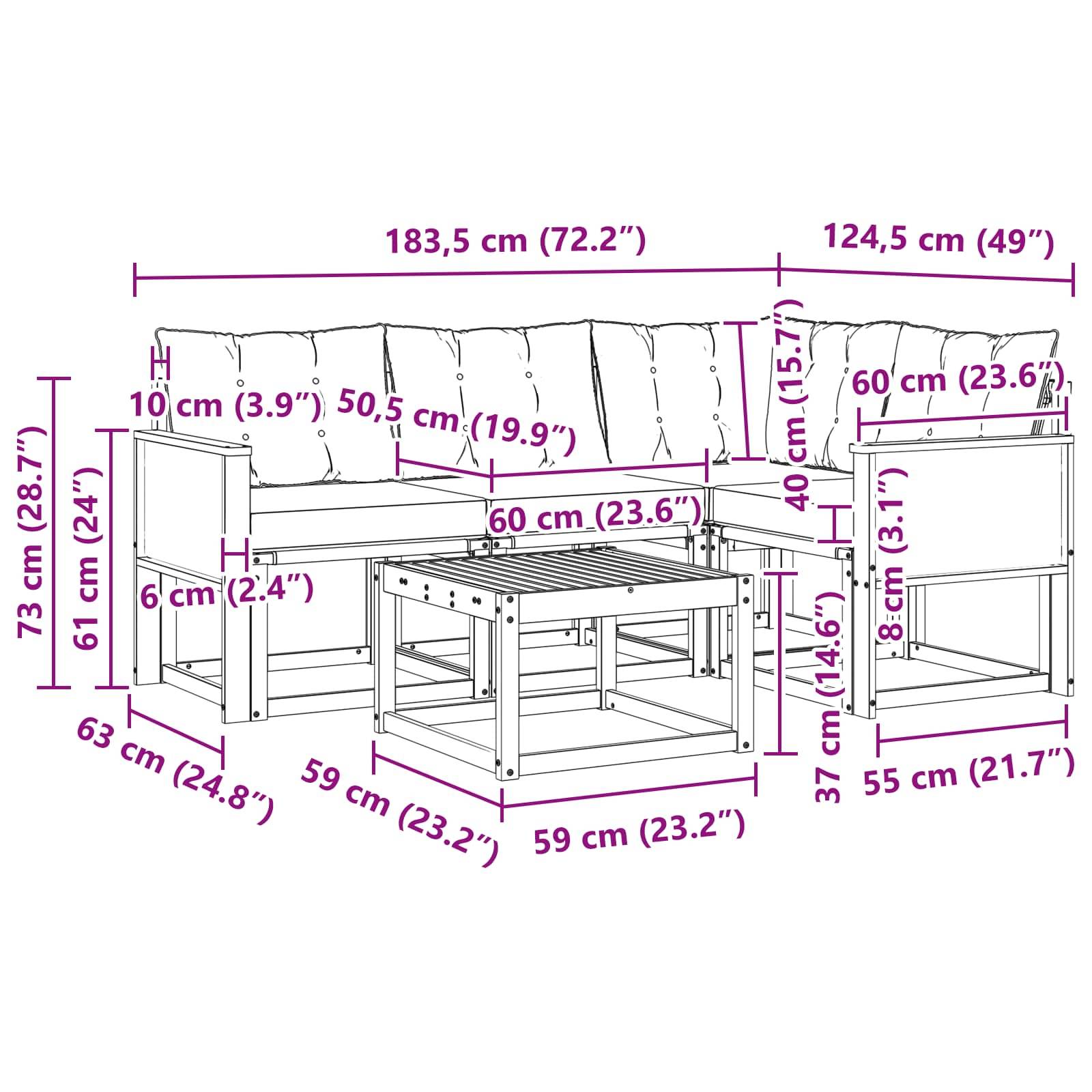 vidaXL Outdoor-Sofagarnitur mit Kissen 5 pcs Natürlich und Hellgrau