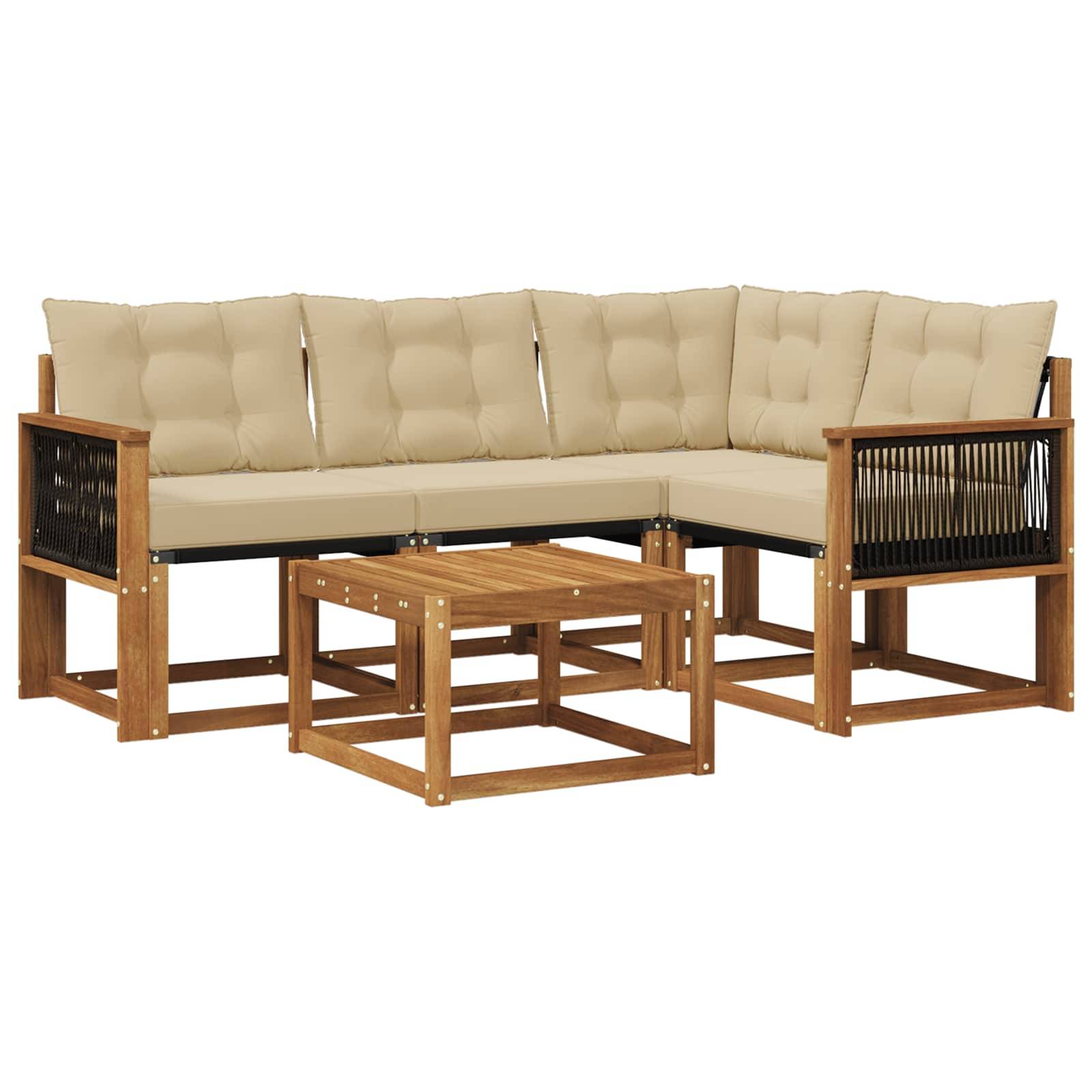 vidaXL Outdoor-Sofagarnitur mit Kissen 5 pcs Natur und Beige
