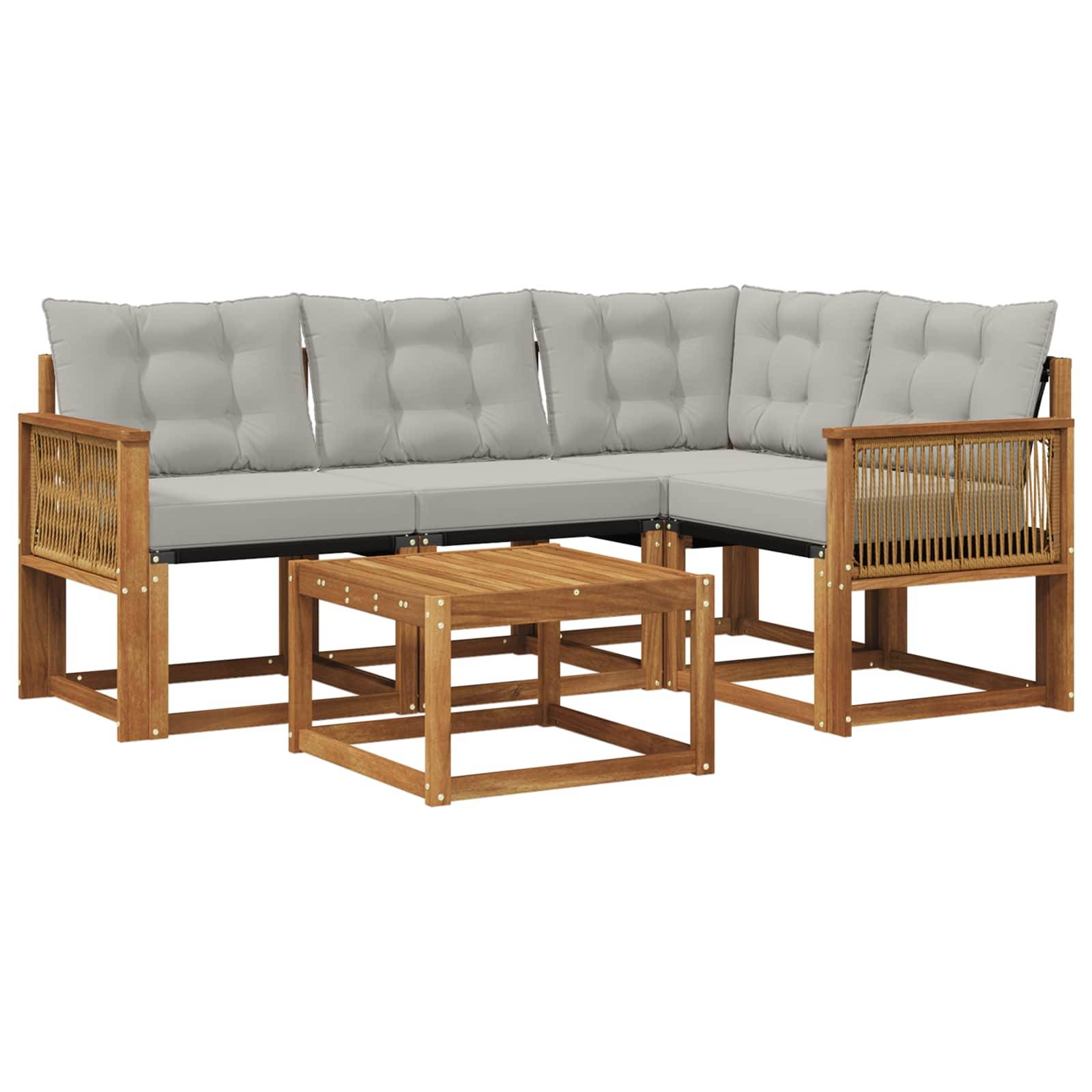vidaXL Outdoor-Sofagarnitur mit Kissen 5 pcs Natürlich und Hellgrau