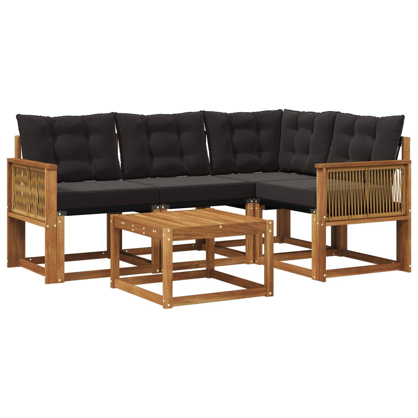 vidaXL Outdoor-Sofagarnitur mit Kissen 5 pcs Natürlich und Schwarz