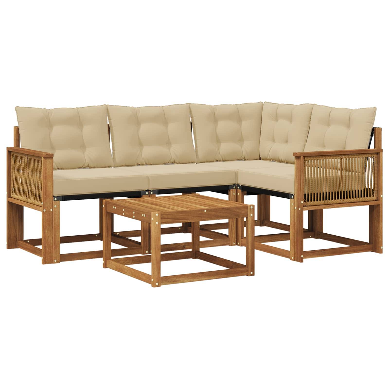 vidaXL Outdoor-Sofagarnitur mit Kissen 5 pcs Natur und Beige