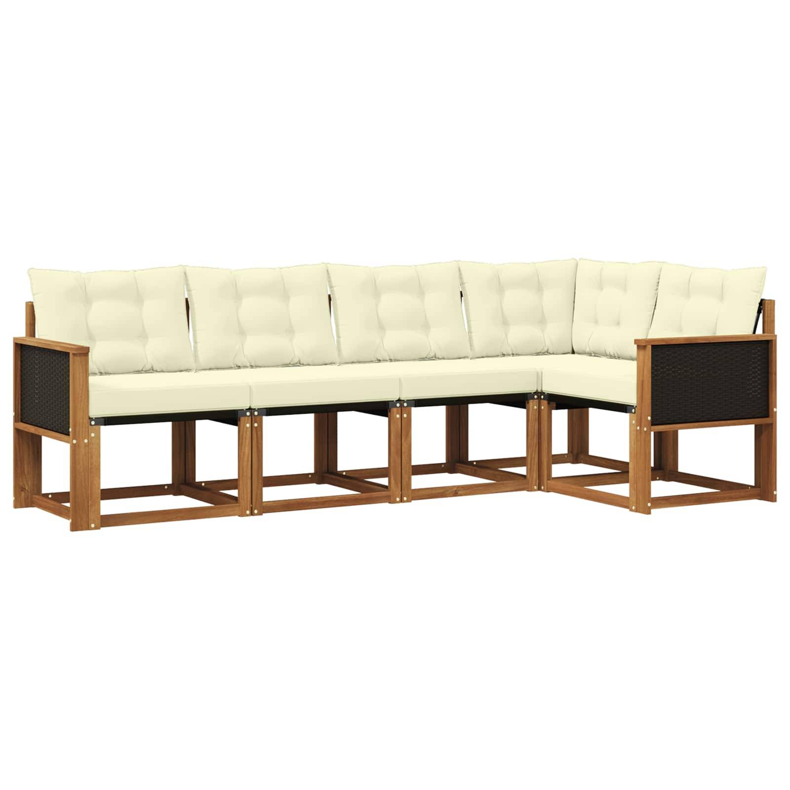 vidaXL Outdoor-Sofagarnitur mit Kissen 5 pcs Natur und Creme