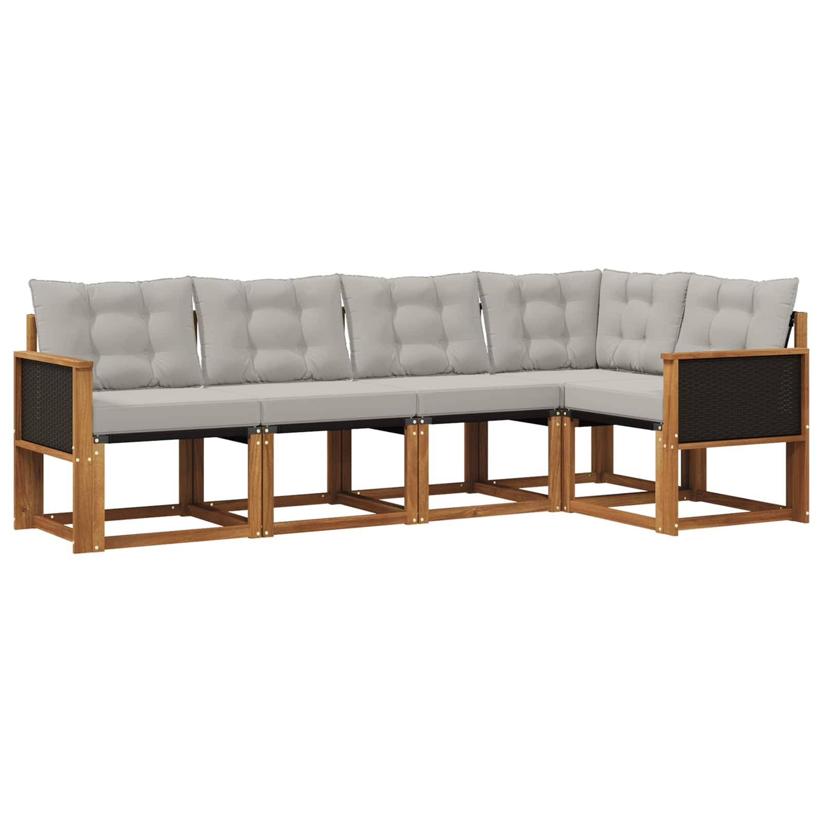 vidaXL Outdoor-Sofagarnitur mit Kissen 5 pcs Natürlich und Hellgrau