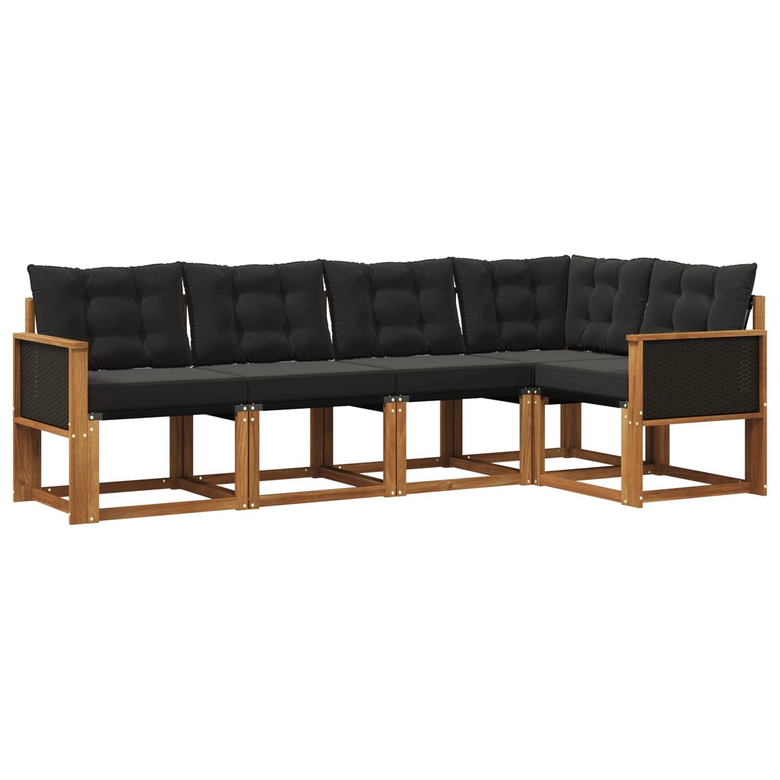 vidaXL Outdoor-Sofagarnitur mit Kissen 5 pcs Natürlich und Schwarz