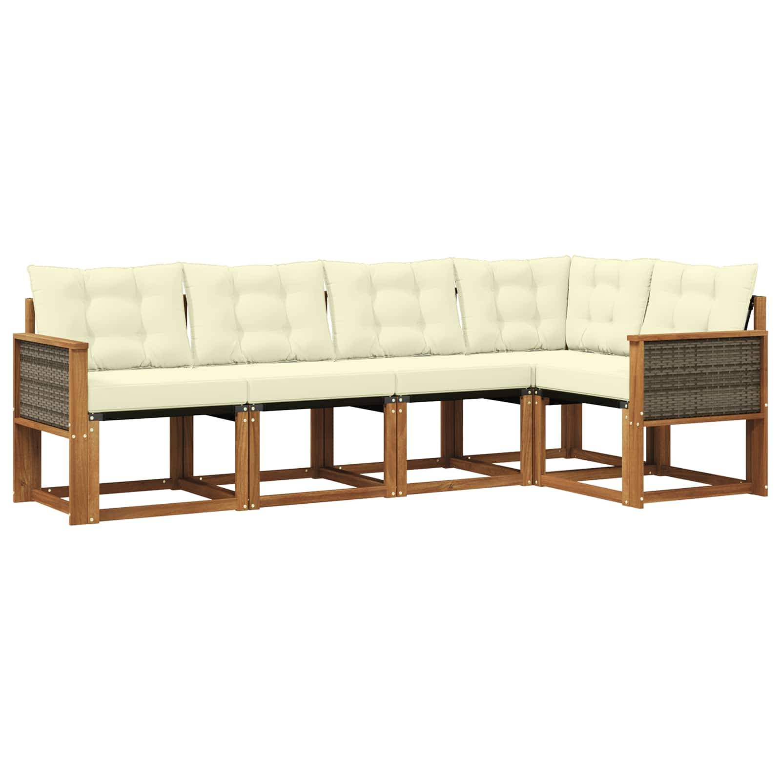 vidaXL Outdoor-Sofagarnitur mit Kissen 5 pcs Natur und Creme