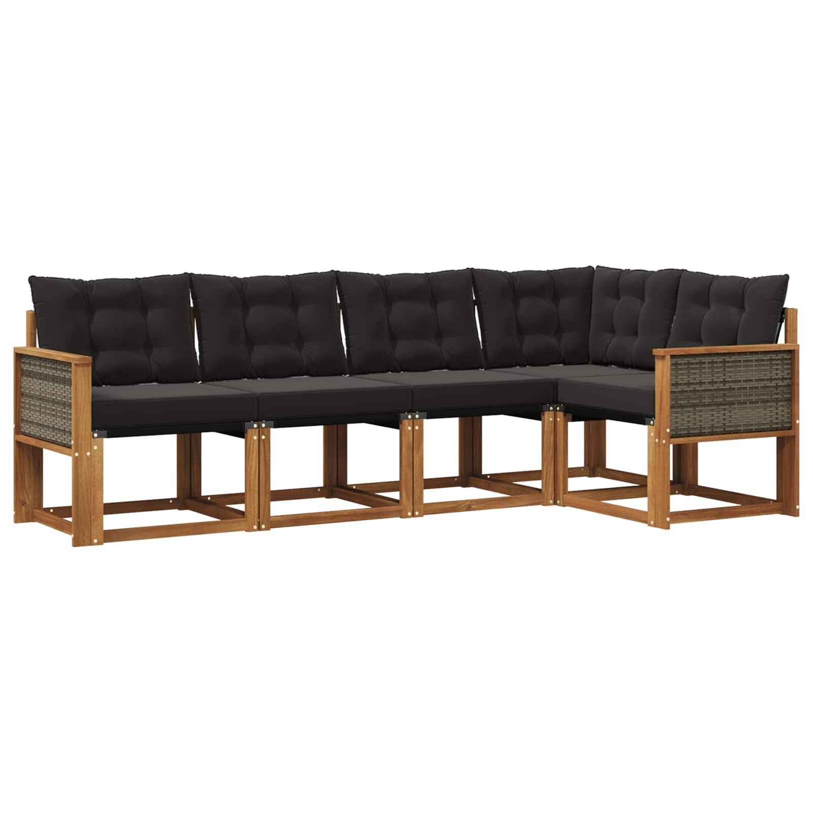 vidaXL Outdoor-Sofagarnitur mit Kissen 5 pcs Natürlich und Schwarz