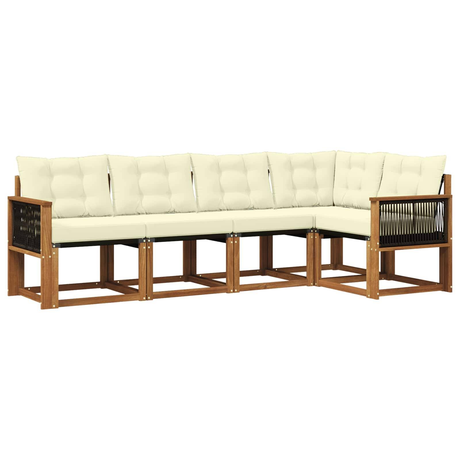 vidaXL Outdoor-Sofagarnitur mit Kissen 5 pcs Natur und Creme