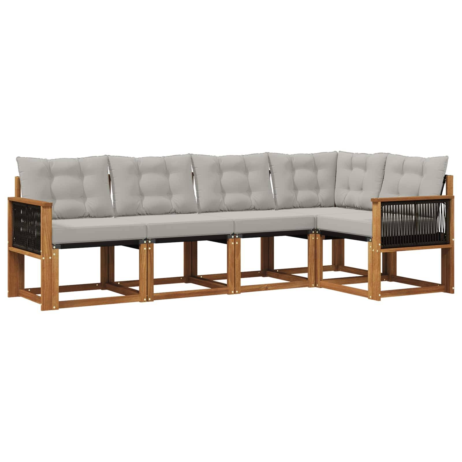 vidaXL Outdoor-Sofagarnitur mit Kissen 5 pcs Natürlich und Hellgrau