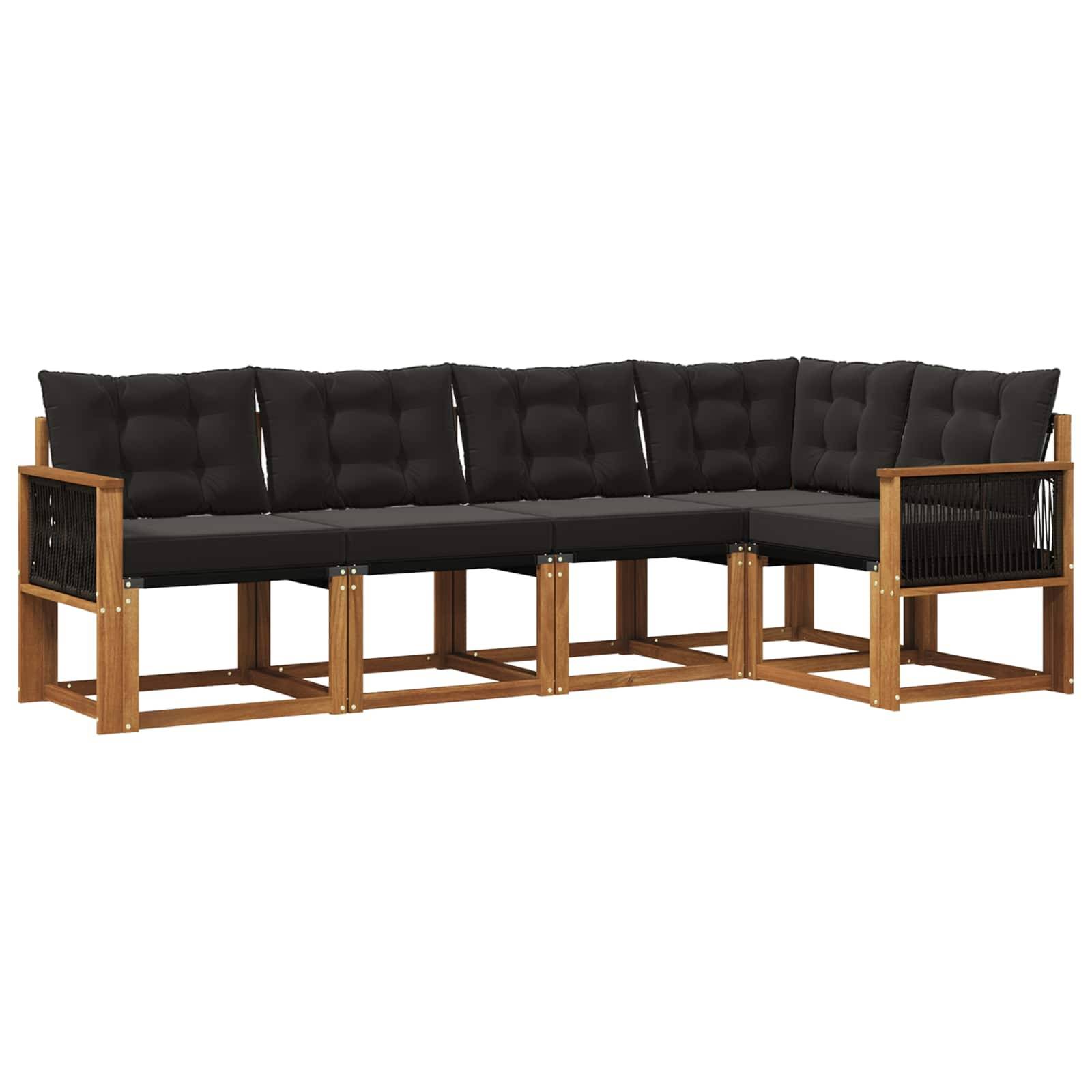 vidaXL Outdoor-Sofagarnitur mit Kissen 5 pcs Natürlich und Schwarz
