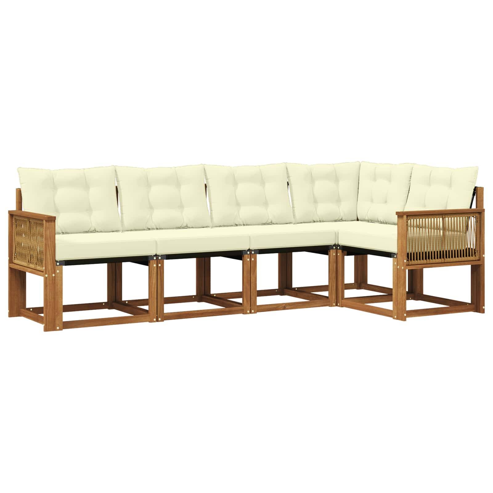 vidaXL Outdoor-Sofagarnitur mit Kissen 5 pcs Natur und Creme