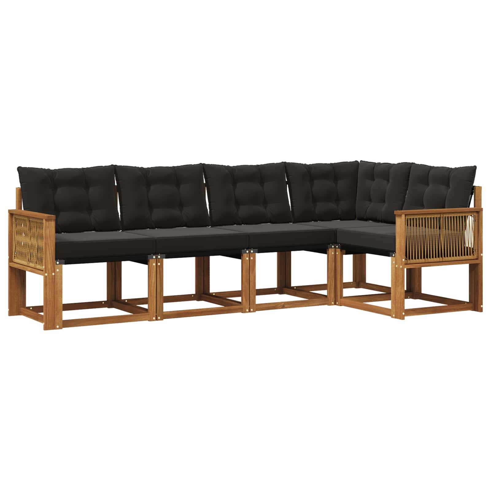 vidaXL Outdoor-Sofagarnitur mit Kissen 5 pcs Natürlich und Schwarz