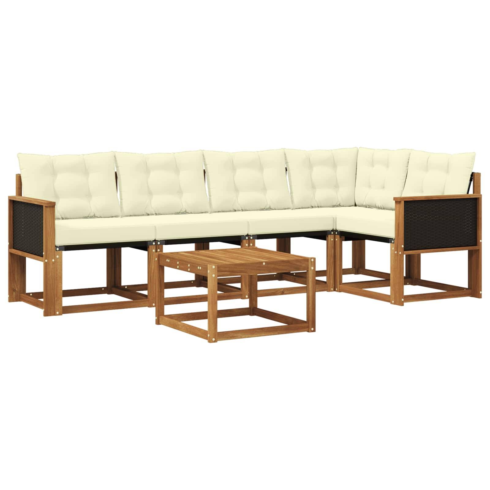 vidaXL Outdoor-Sofagarnitur mit Kissen 6 pcs Natur und Creme
