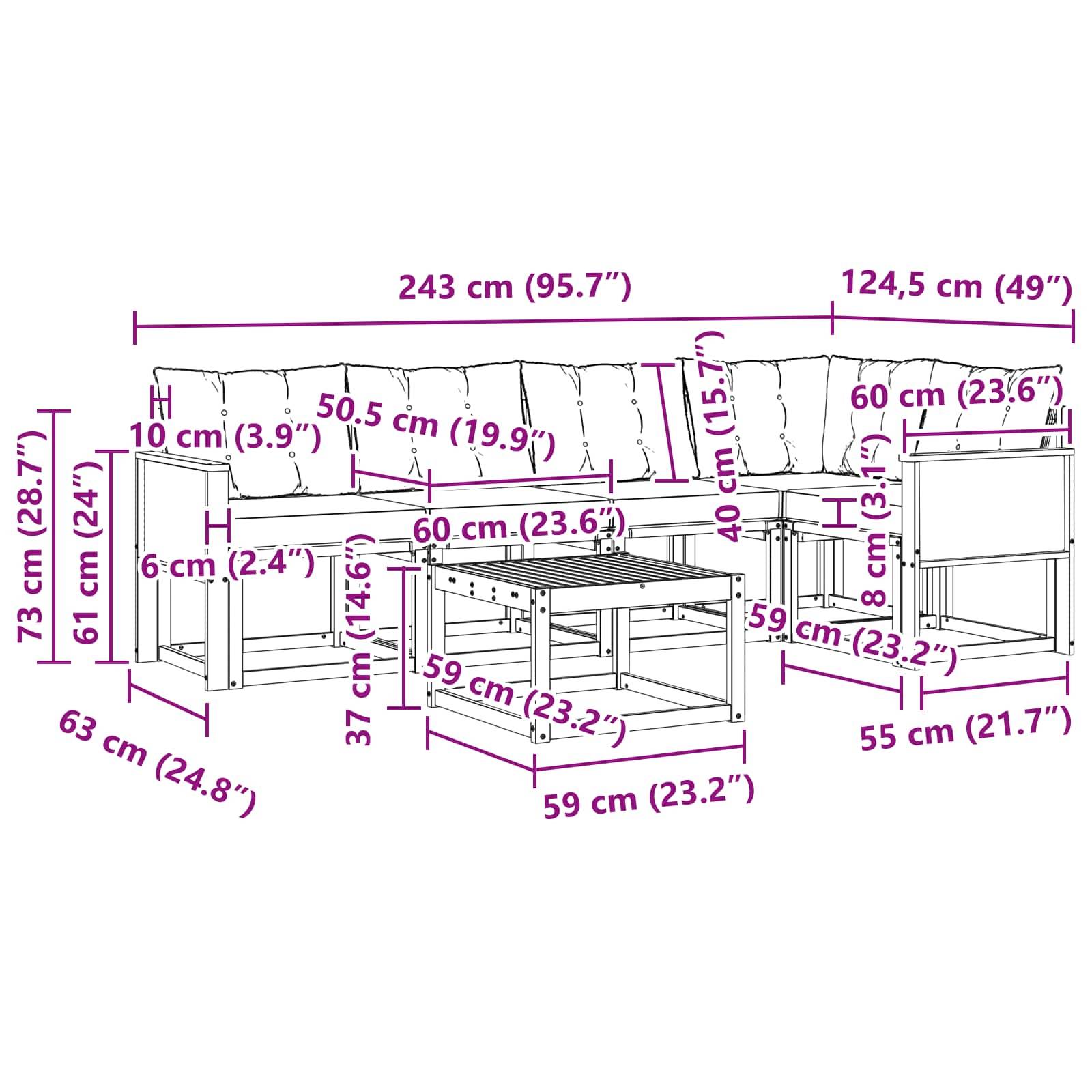 vidaXL Outdoor-Sofagarnitur mit Kissen 6 pcs Natürlich und Hellgrau