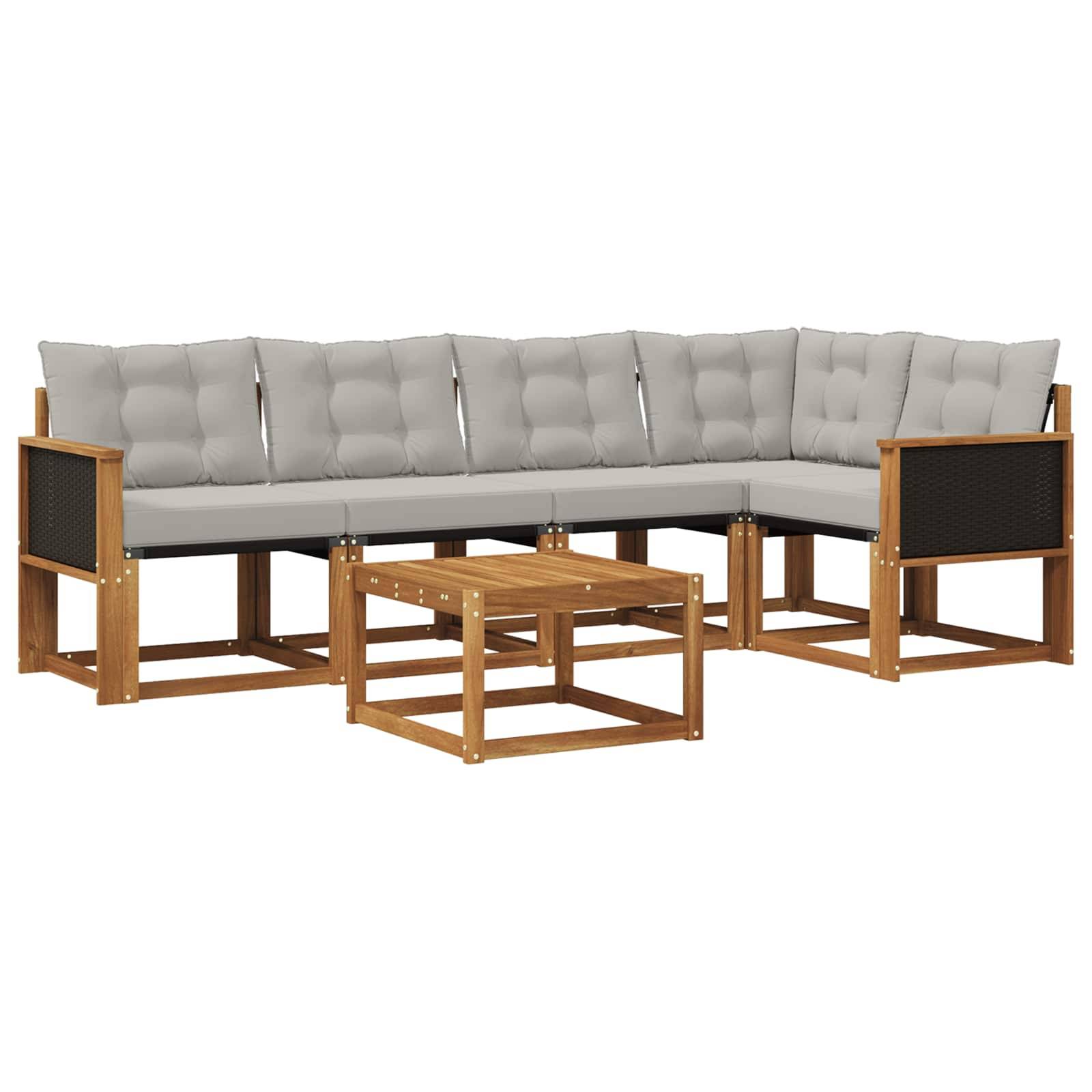 vidaXL Outdoor-Sofagarnitur mit Kissen 6 pcs Natürlich und Hellgrau