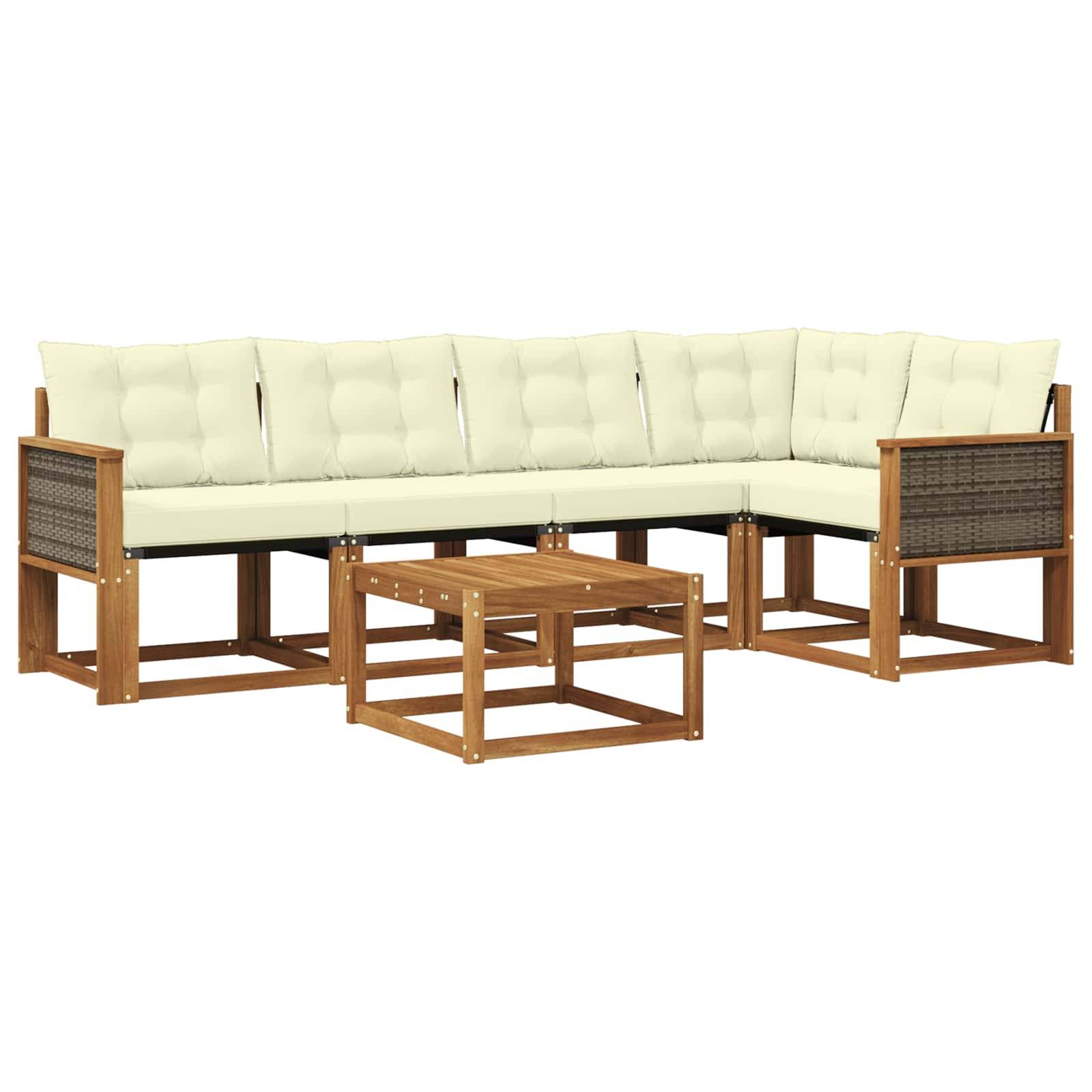 vidaXL Outdoor-Sofagarnitur mit Kissen 6 pcs Natur und Creme