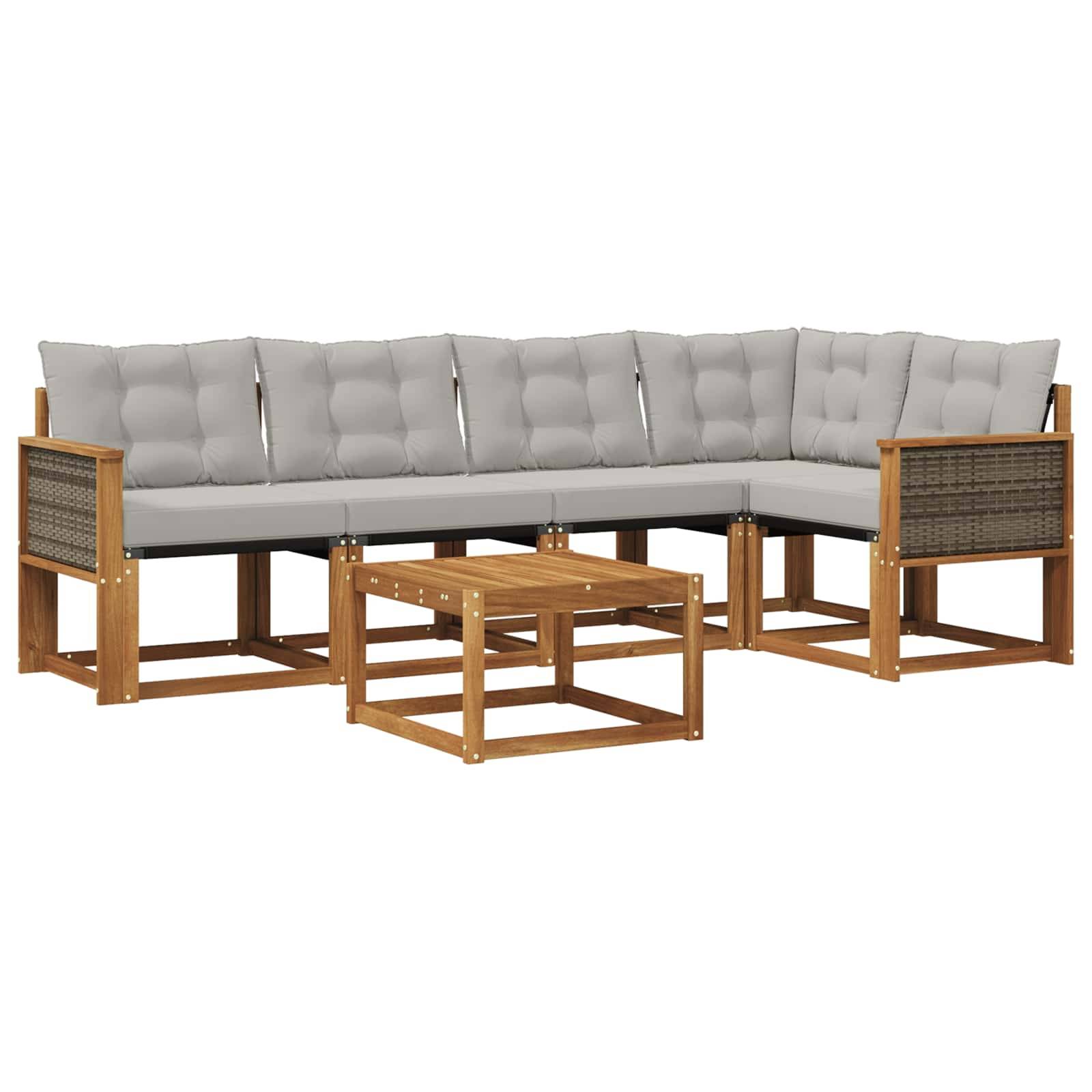 vidaXL Outdoor-Sofagarnitur mit Kissen 6 pcs Natürlich und Hellgrau