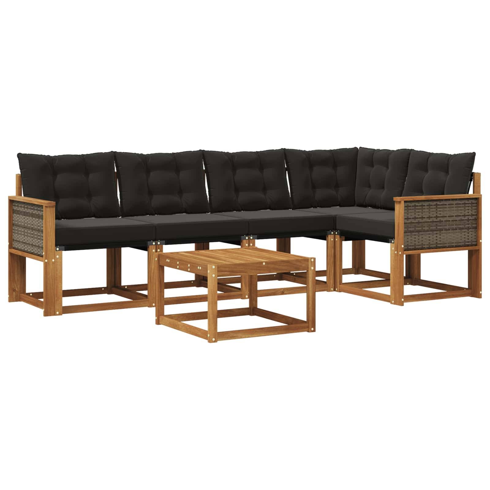 vidaXL Outdoor-Sofagarnitur mit Kissen 6 pcs Natürlich und Schwarz