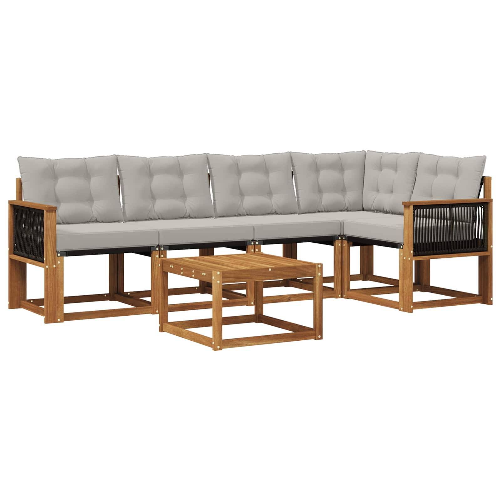 vidaXL Outdoor-Sofagarnitur mit Kissen 6 pcs Natürlich und Hellgrau