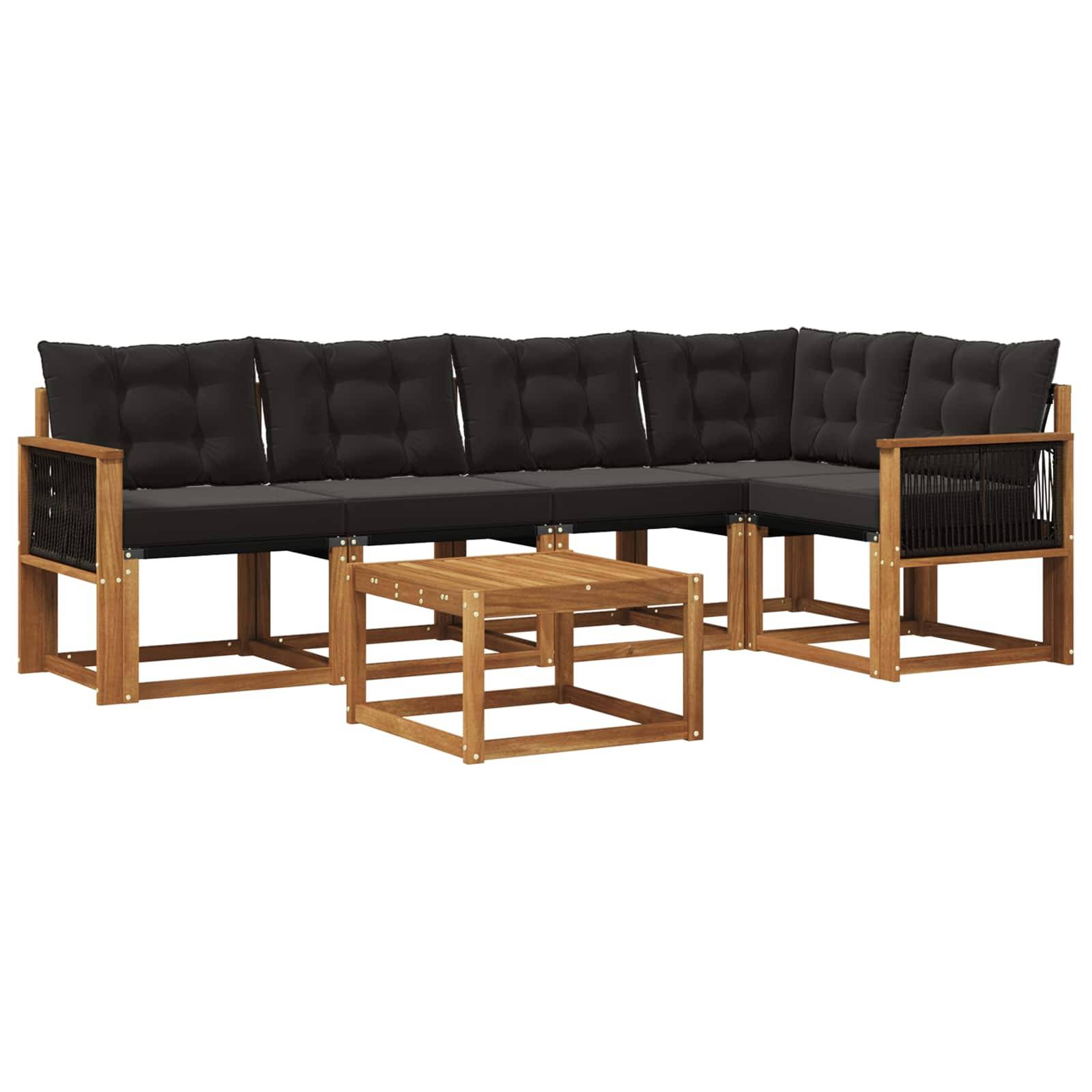 vidaXL Outdoor-Sofagarnitur mit Kissen 6 pcs Natürlich und Schwarz