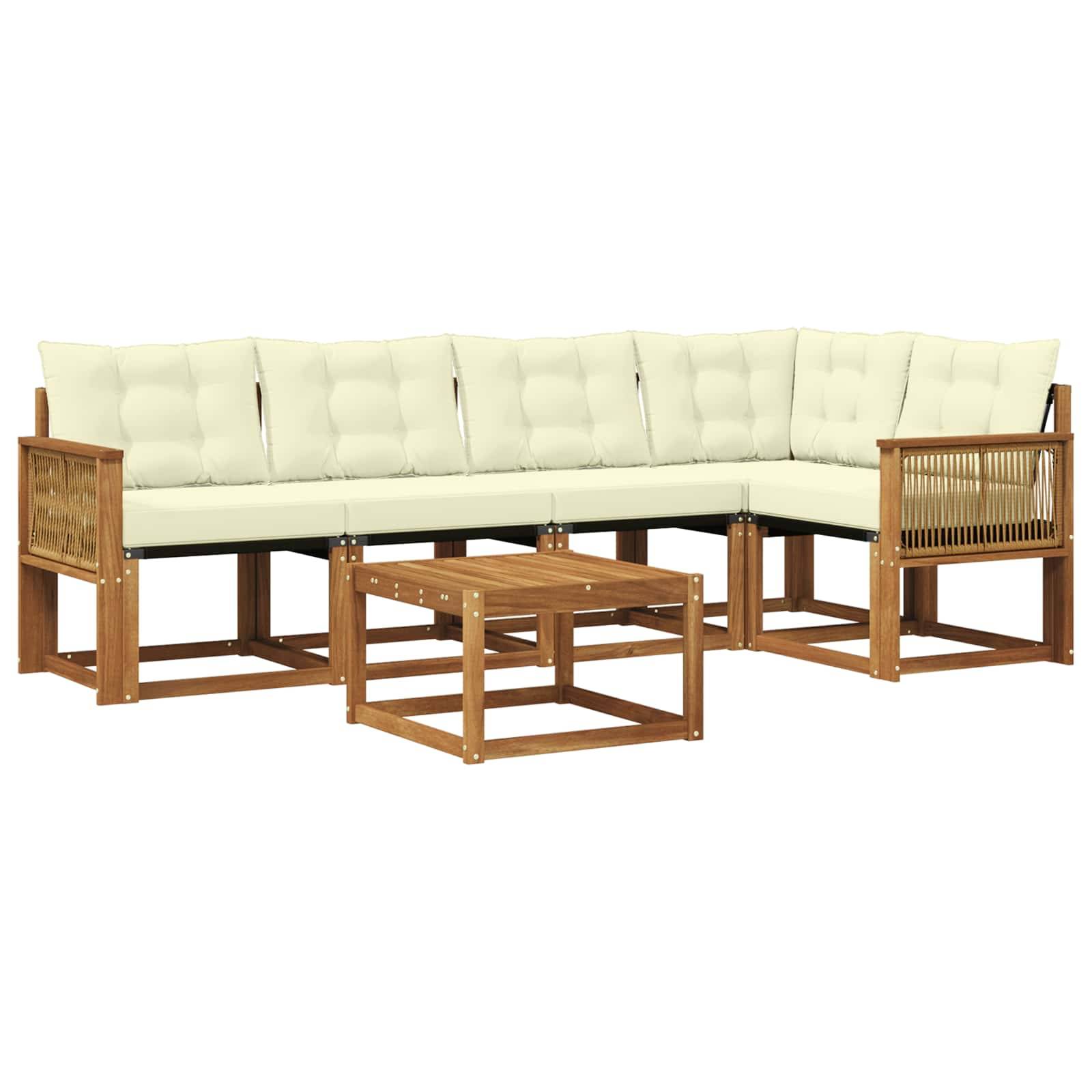 vidaXL Outdoor-Sofagarnitur mit Kissen 6 pcs Natur und Creme