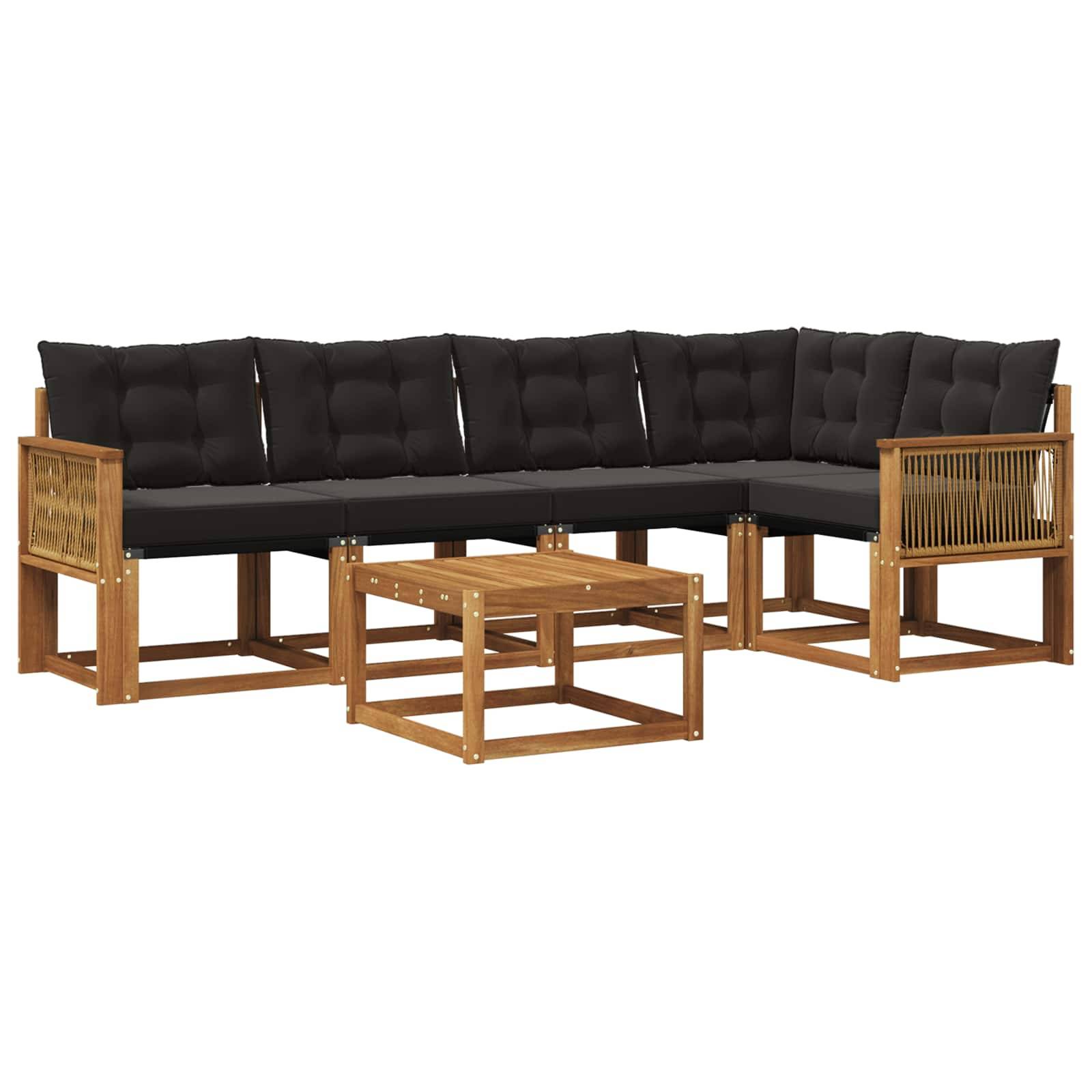 vidaXL Outdoor-Sofagarnitur mit Kissen 6 pcs Natürlich und Schwarz