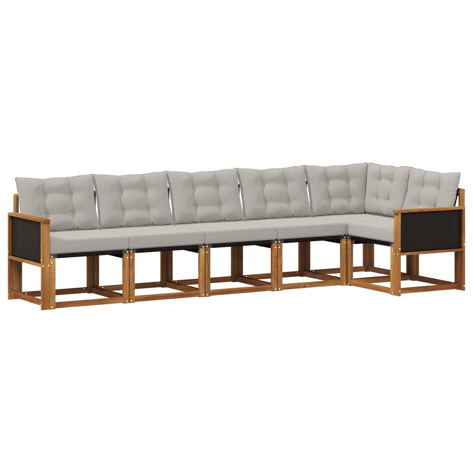 vidaXL Outdoor-Sofagarnitur mit Kissen 6 pcs Natürlich und Hellgrau