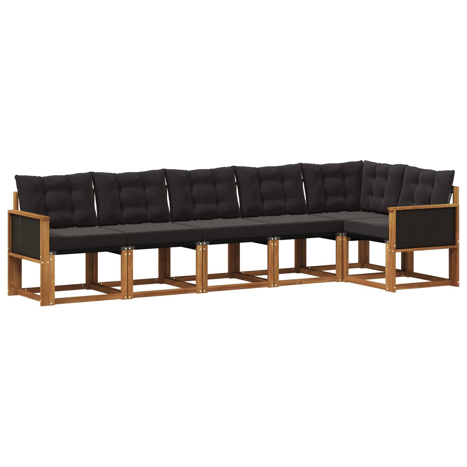 vidaXL Outdoor-Sofagarnitur mit Kissen 6 pcs Natürlich und Schwarz