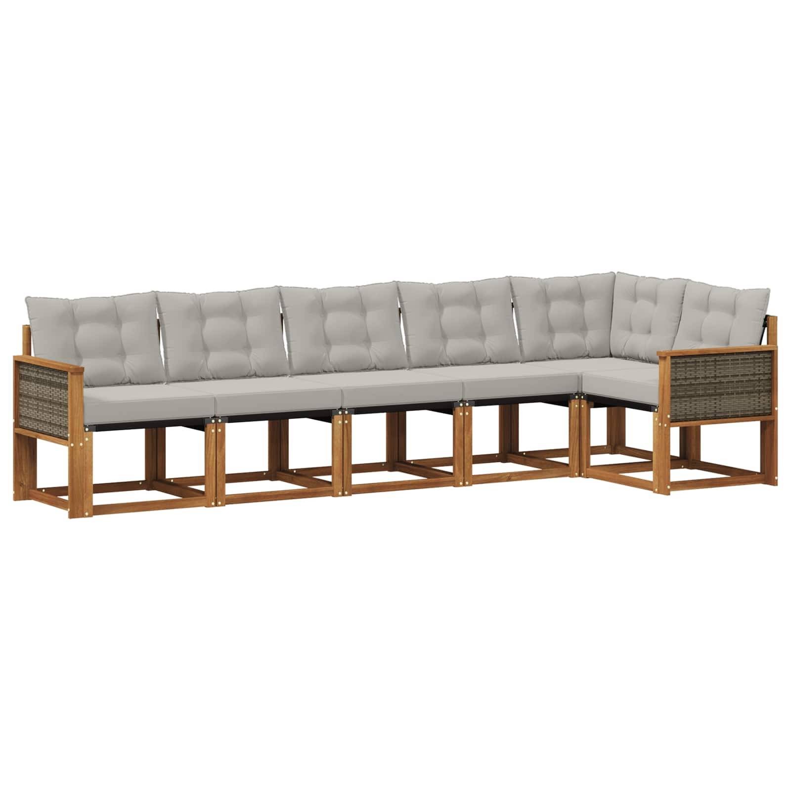 vidaXL Outdoor-Sofagarnitur mit Kissen 6 pcs Natürlich und Hellgrau