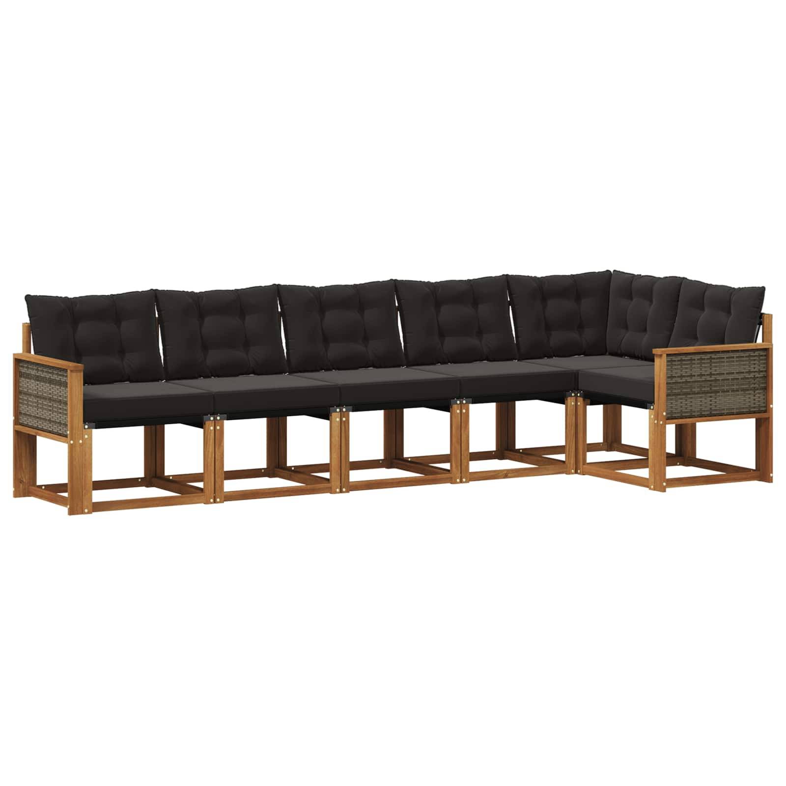 vidaXL Outdoor-Sofagarnitur mit Kissen 6 pcs Natürlich und Schwarz