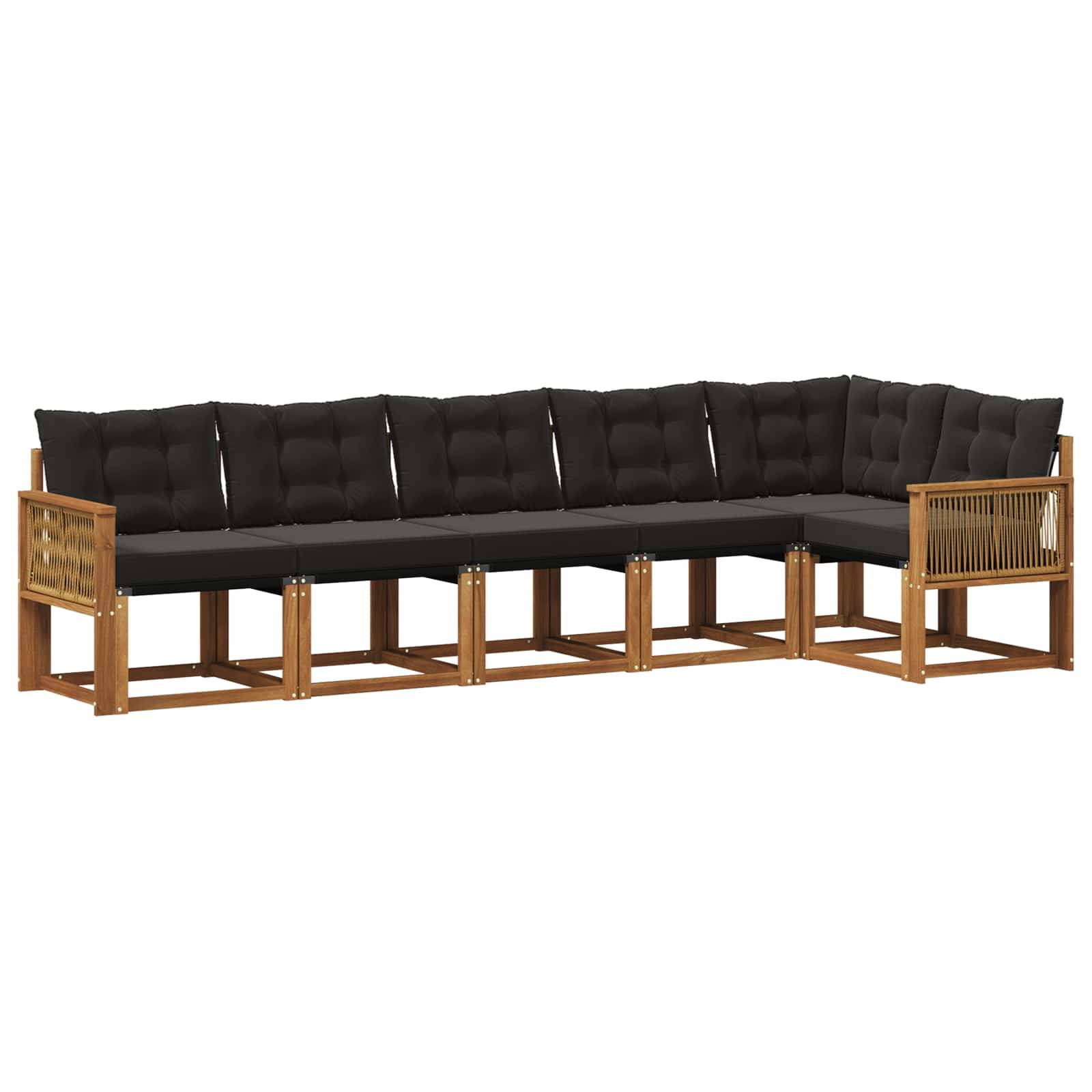 vidaXL Outdoor-Sofagarnitur mit Kissen 6 pcs Natürlich und Schwarz