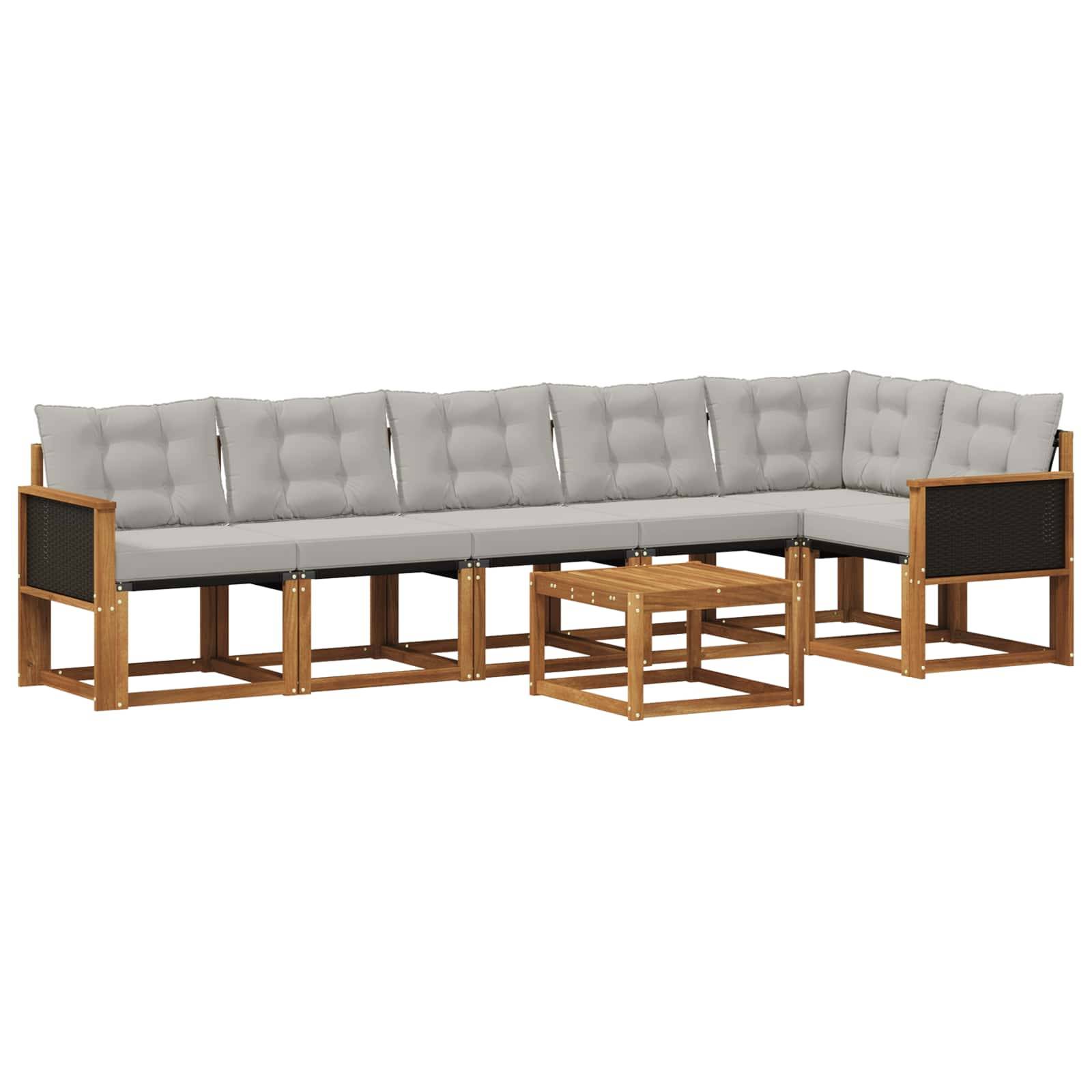 vidaXL Outdoor-Sofagarnitur mit Kissen 7 pcs Natürlich und Hellgrau