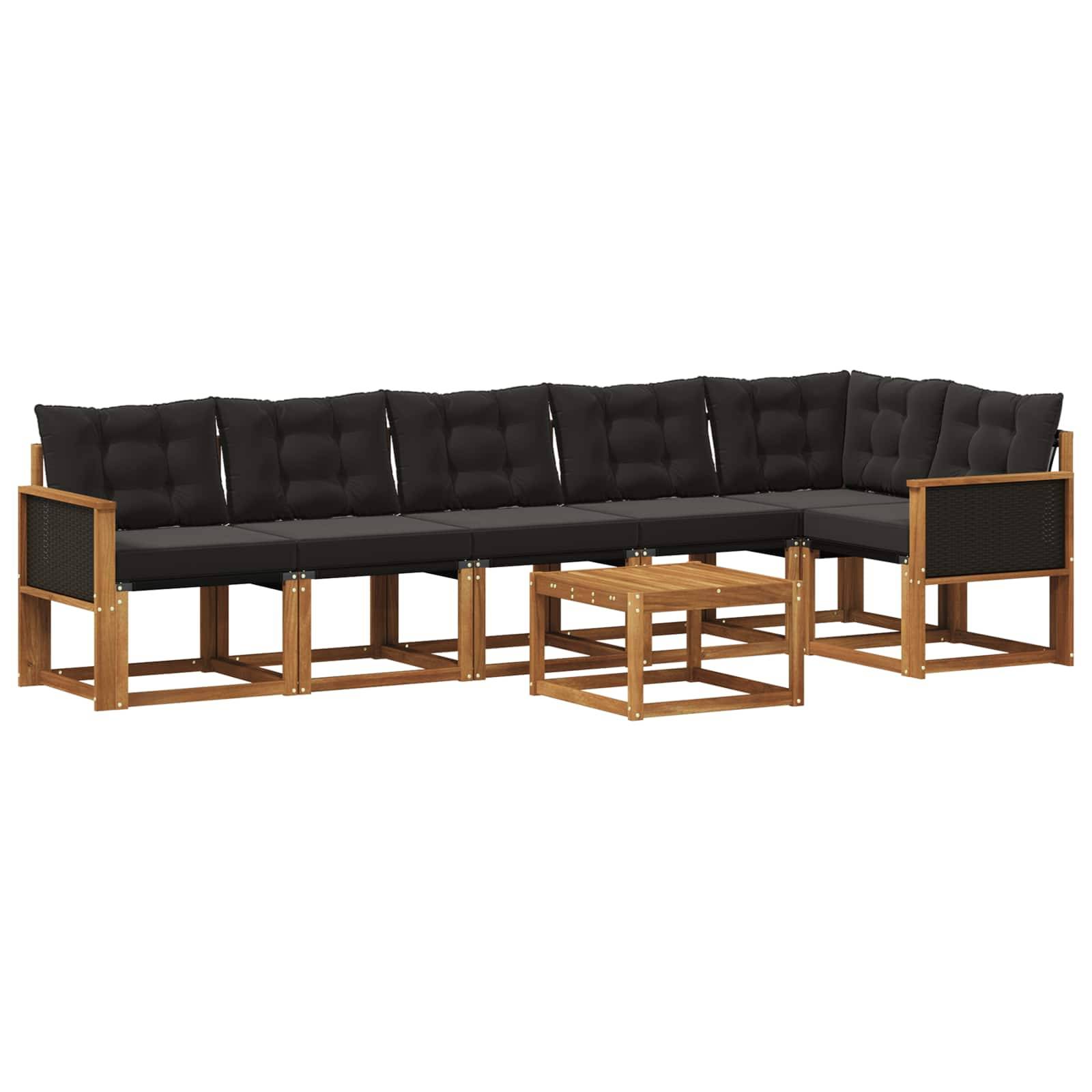 vidaXL Outdoor-Sofagarnitur mit Kissen 7 pcs Natürlich und Schwarz
