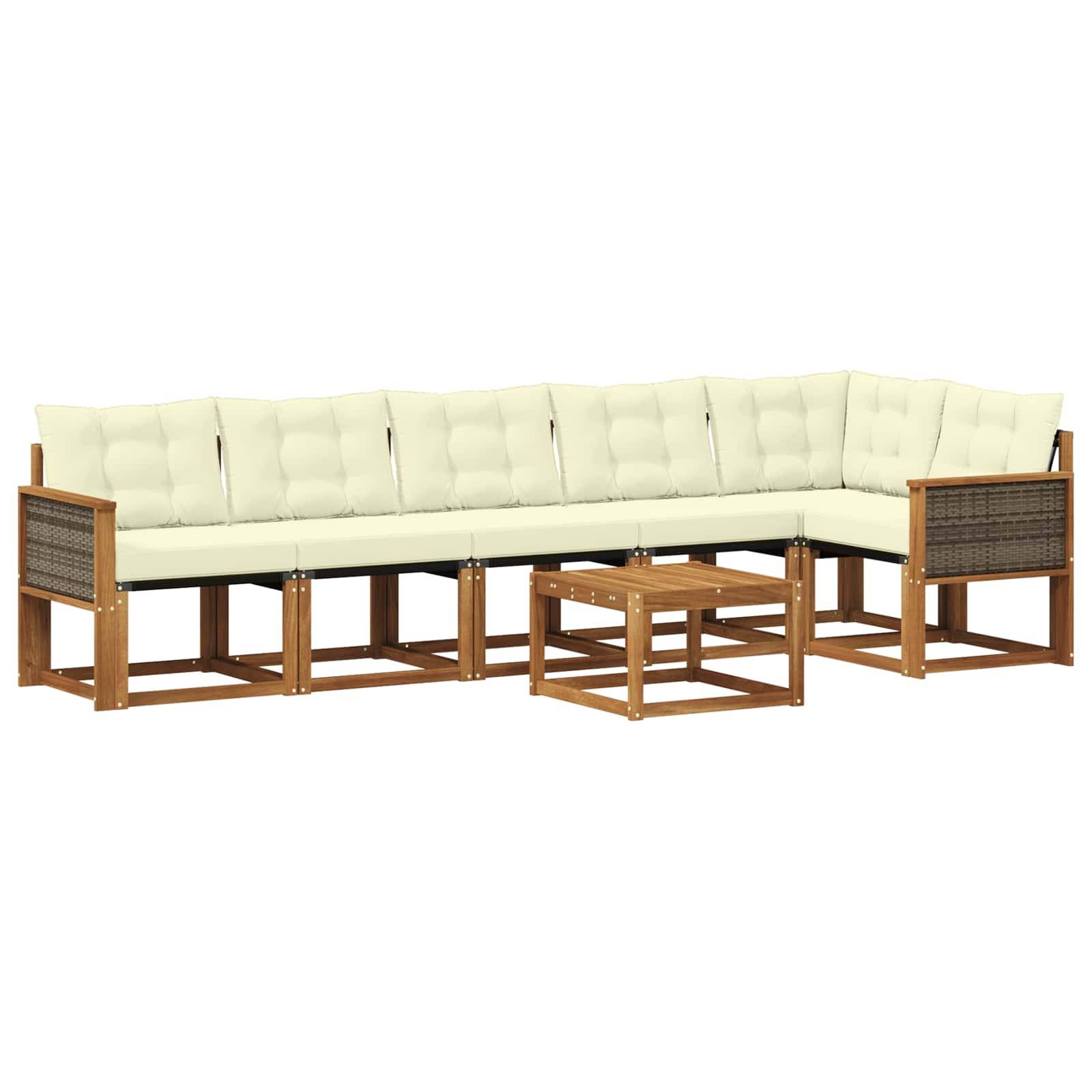 vidaXL Outdoor-Sofagarnitur mit Kissen 7 pcs Natur und Creme