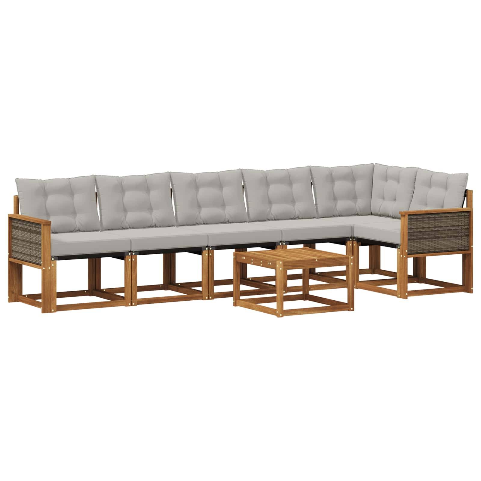 vidaXL Outdoor-Sofagarnitur mit Kissen 7 pcs Natürlich und Hellgrau