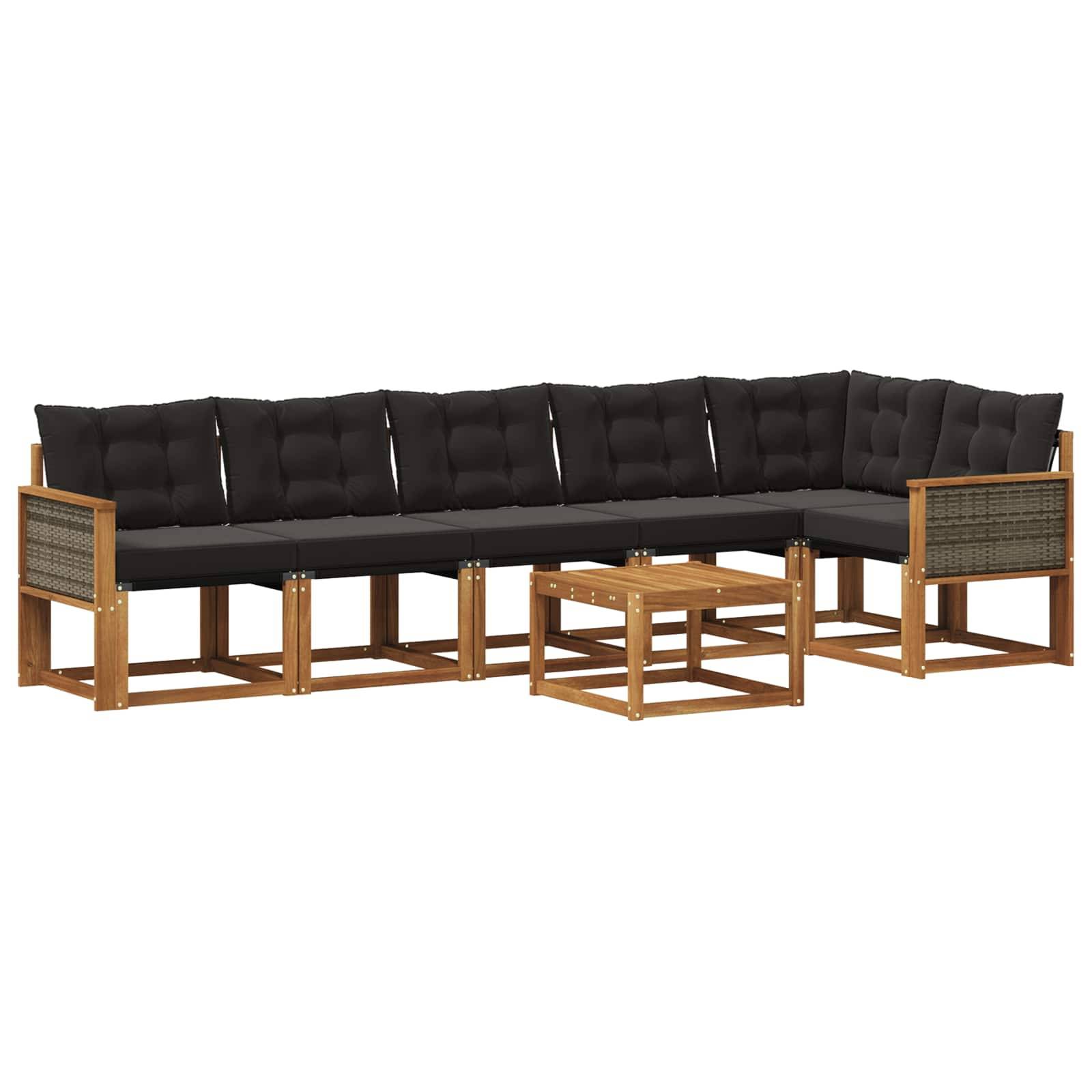 vidaXL Outdoor-Sofagarnitur mit Kissen 7 pcs Natürlich und Schwarz
