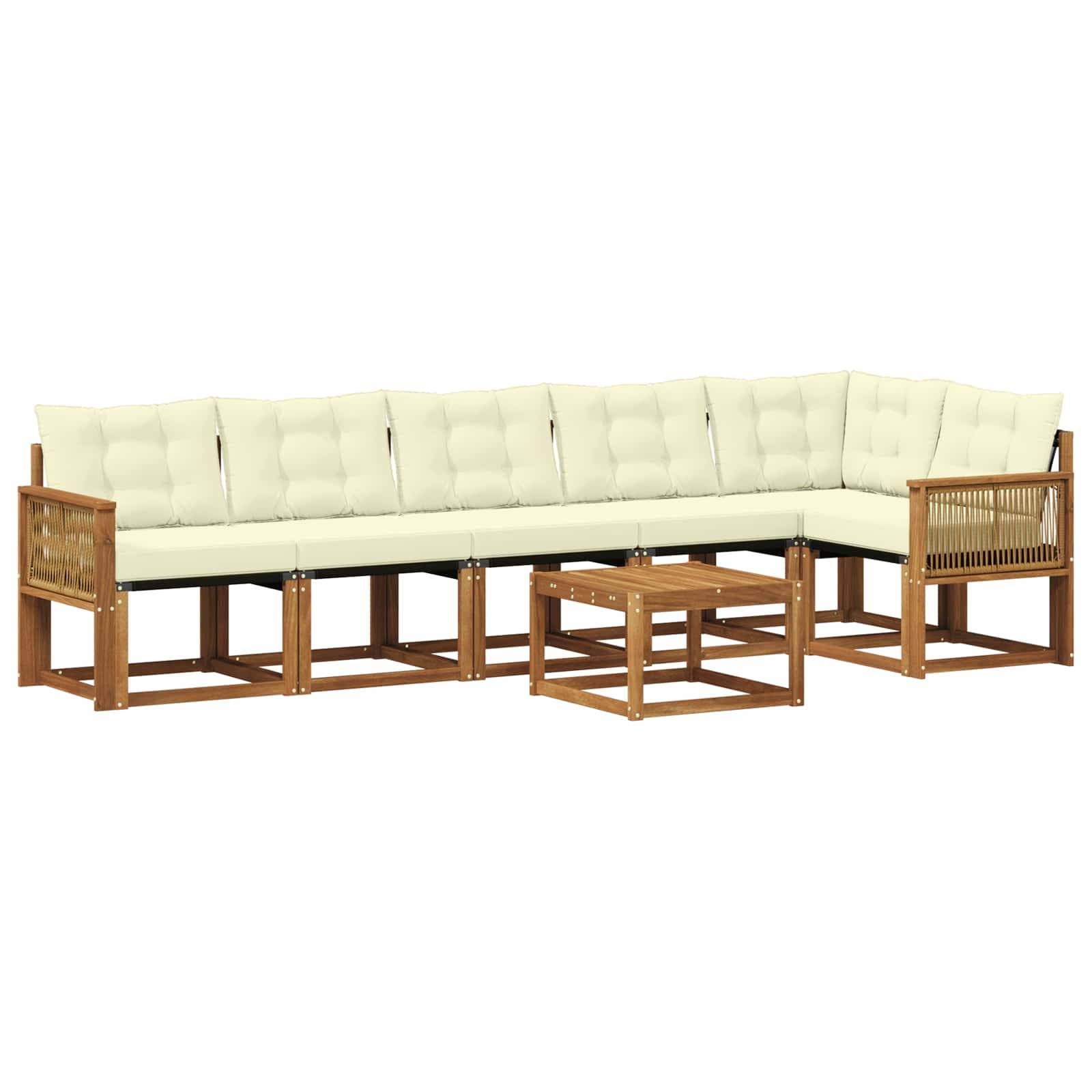 vidaXL Outdoor-Sofagarnitur mit Kissen 7 pcs Natur und Creme
