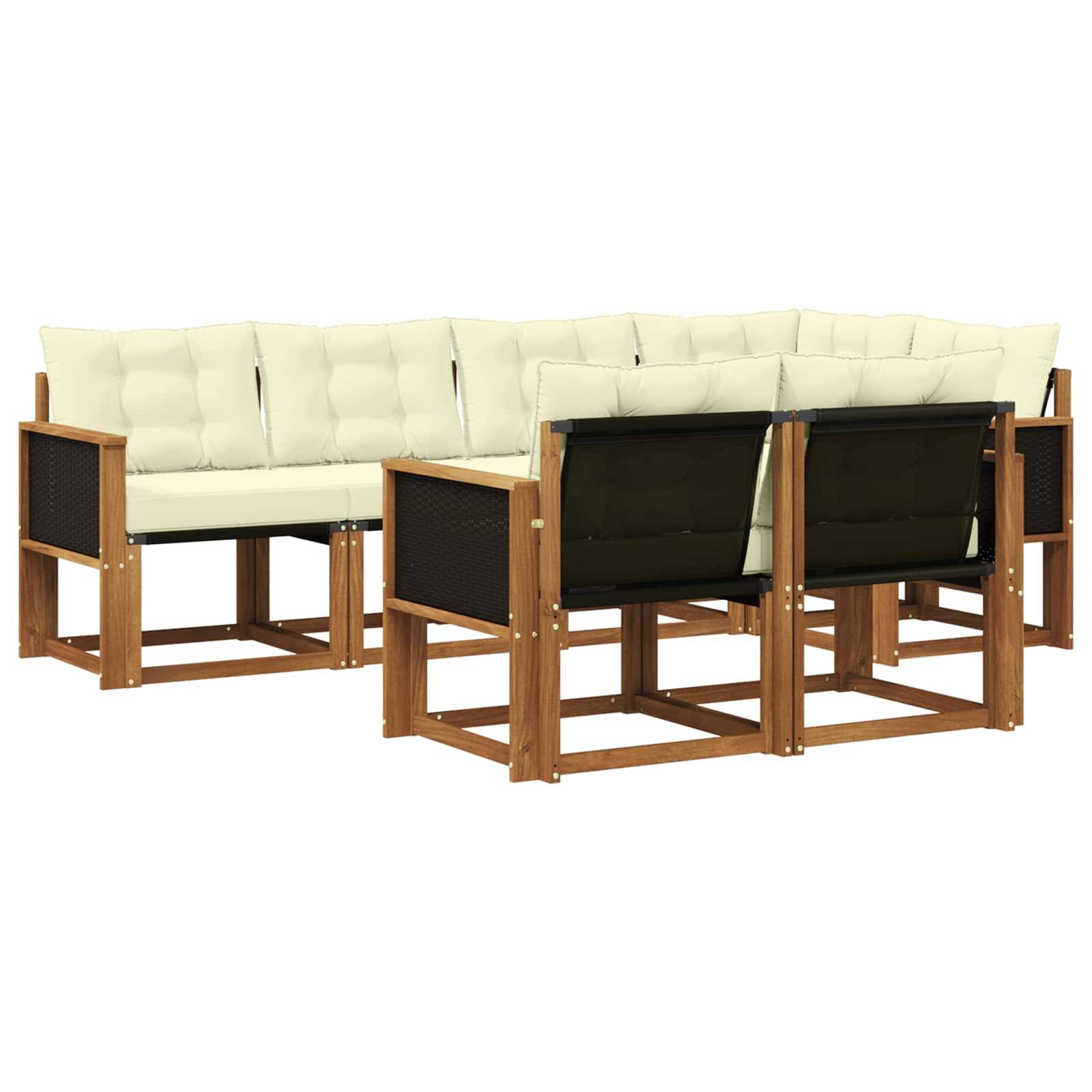 vidaXL Outdoor-Sofagarnitur mit Kissen 7 pcs Natur und Creme